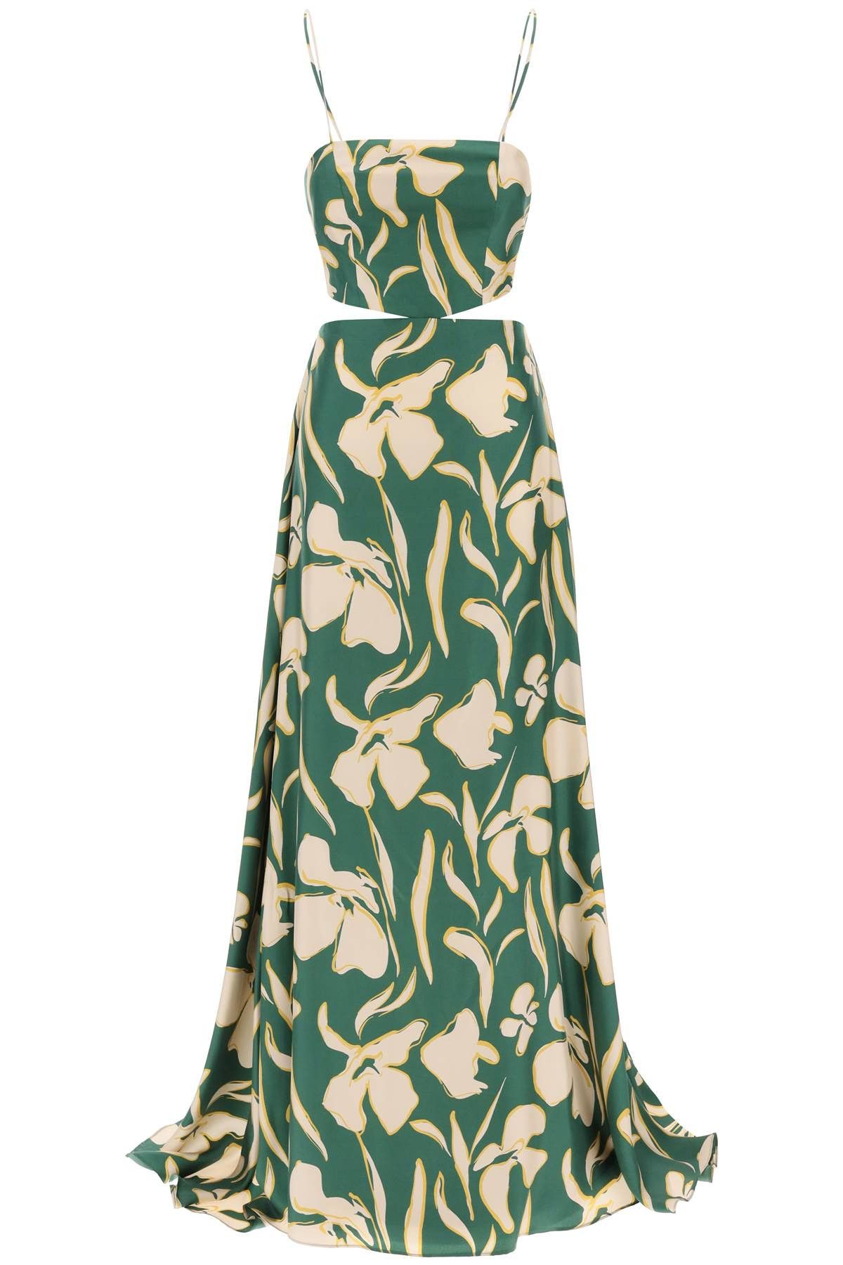 image of Raquel Diniz Long Silk Bali Dress In 8 in Green Floral, Women's (Size Small)