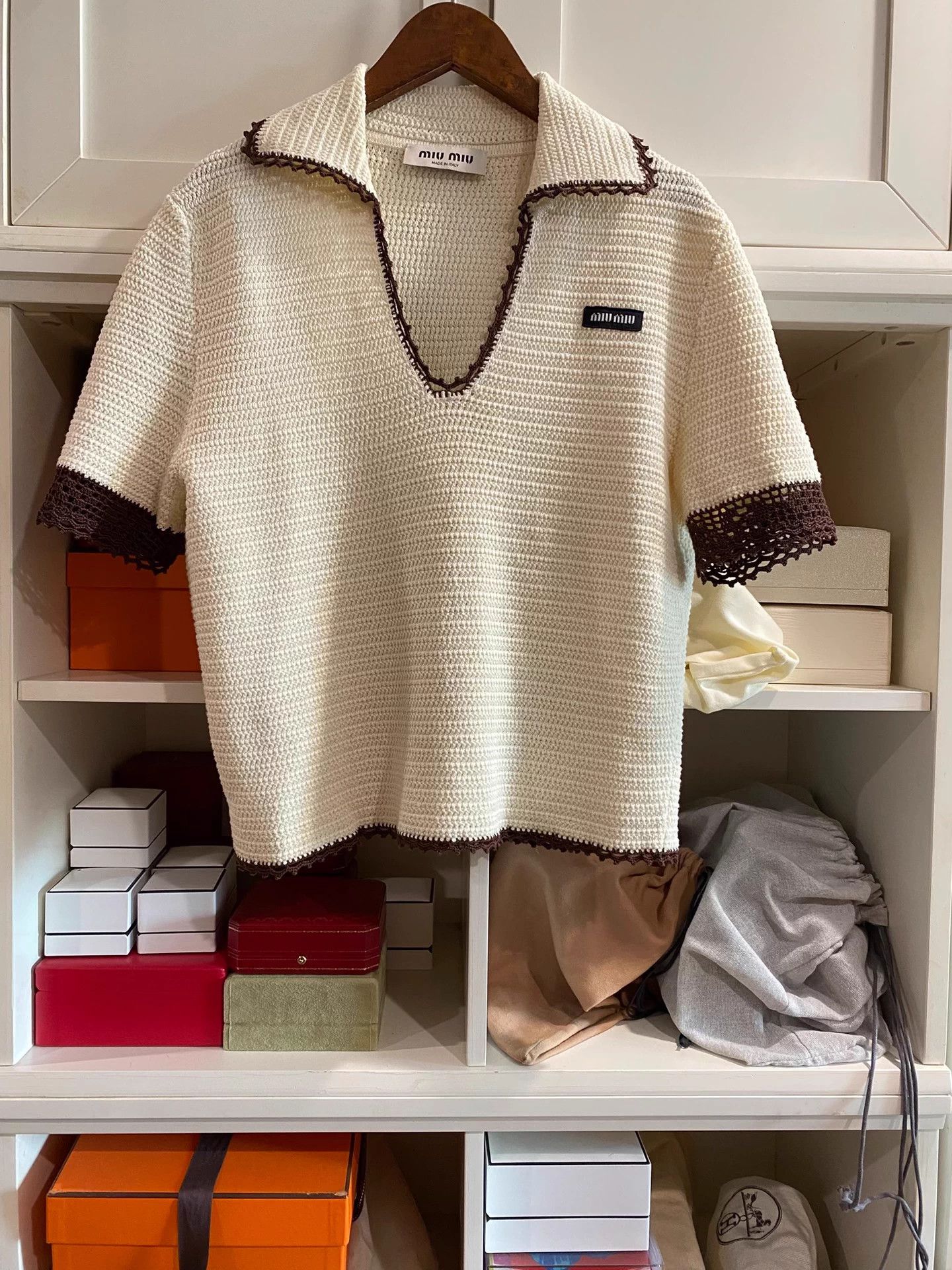 Miu Miu MIU MIU 24 Short-Sleeve DeepV MicroCut-Out 42 Size M / US 6-8 / IT 42-44 - 1 Thumbnail