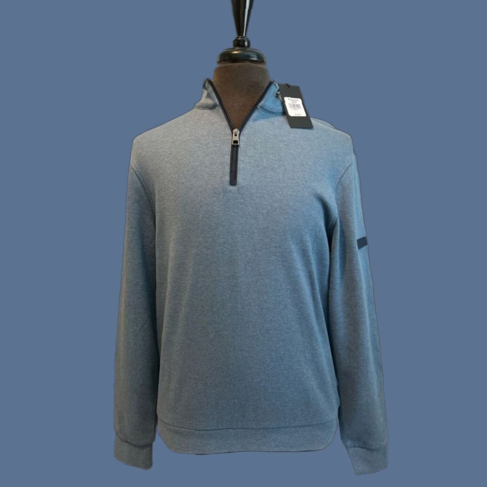 BUGATCHI BUGATCHI Sweater Men S 1/4 Zip Mock Neck Pullover Blue Cotton Blend Long Sleeve Size US S / EU 44-46 / 1 - 1 Thumbnail