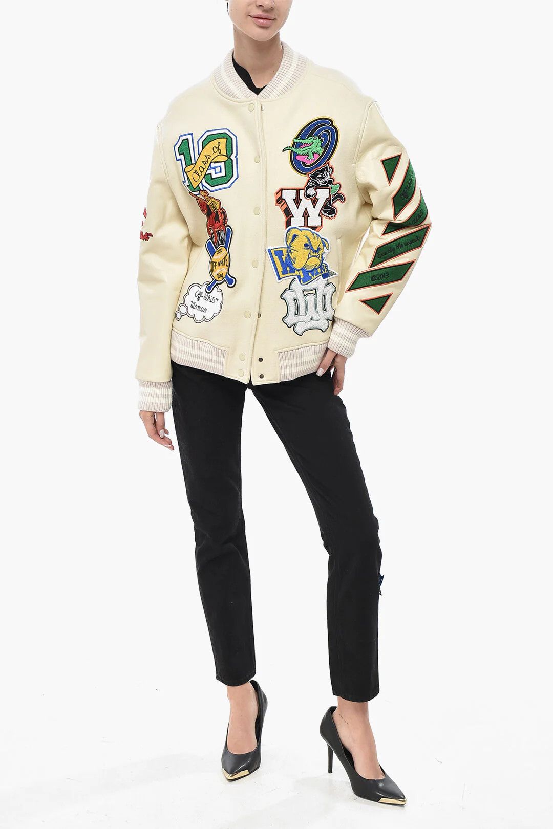 Off-White og1mm0426 Leather Sleeves/Embellishments Bomber Jacket White Size M / US 6-8 / IT 42-44 - 4 Thumbnail