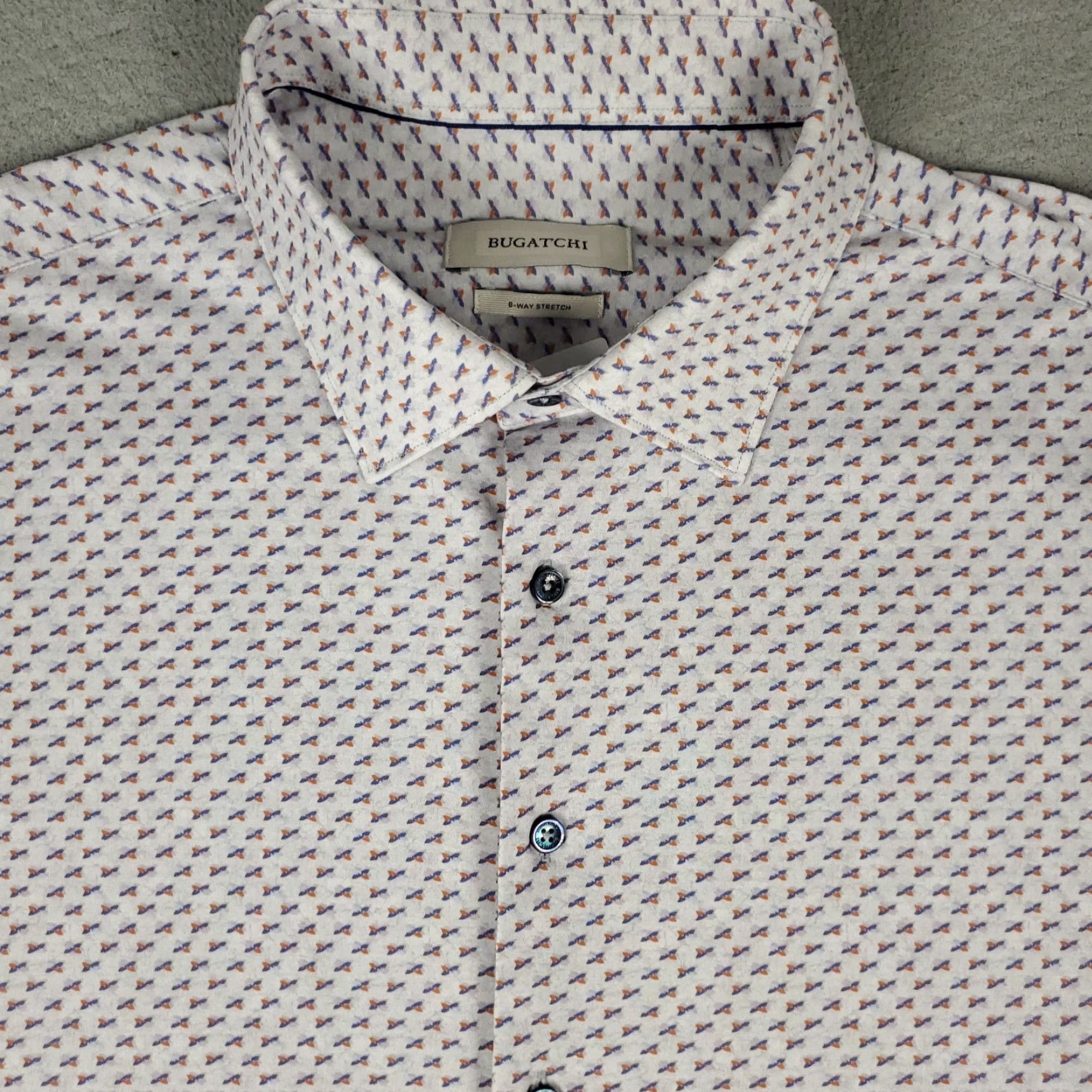 BUGATCHI Bugatchi Shirt Mens 2XL Blue Plaid Short Sleeve Button-Up Casual Cotton Blend Geometric Portrait? Size US XXL / EU 58 / 5 - 2 Thumbnail