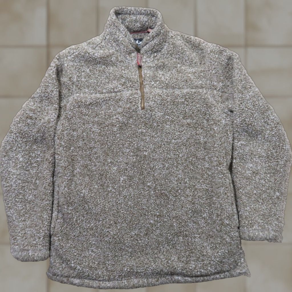 Vintage Alpine Sherpa Sweater Medium Beige Pullover Mock Neck Zipper Quarter Zip Men Wool/Polyester Knit Tight-Knit Winter Fall Outdoor Casual Mens Size US M / EU 48-50 / 2 - 1 Thumbnail