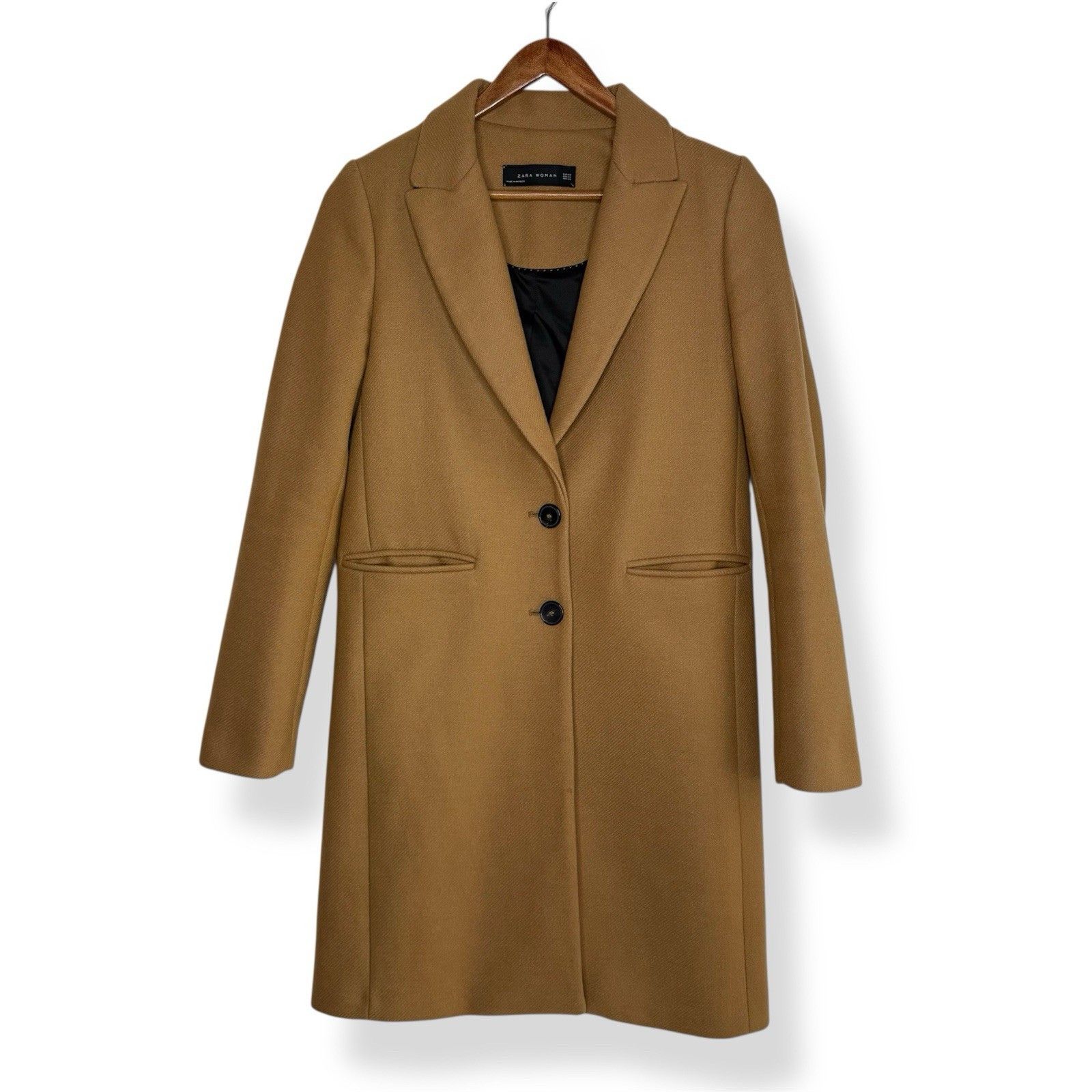 Zara Women Lapel Collar Overcoat Size XS Brown Single Breast