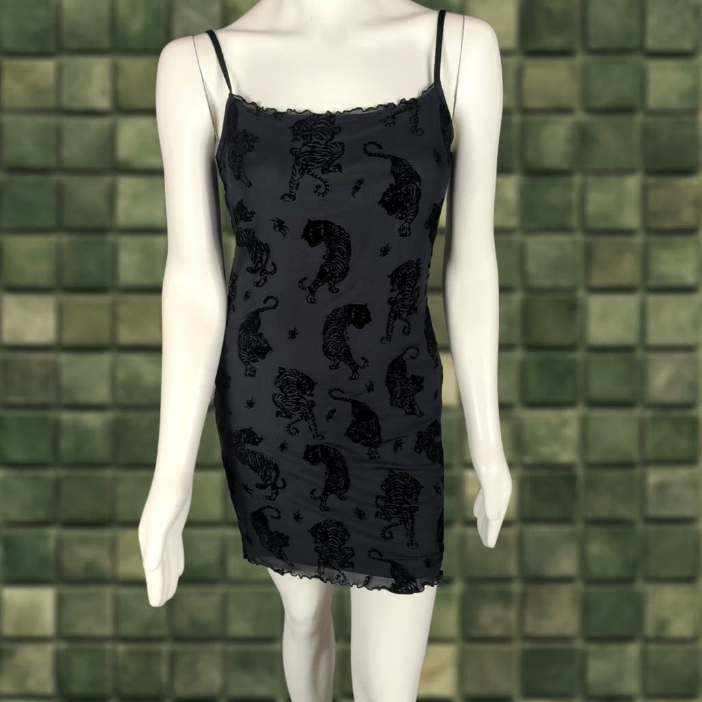 H&M H&M Velvet Bodycon Mini Dress Women's L Black Romantic Tiger Print Size L / US 10 / IT 46 - 1 Thumbnail