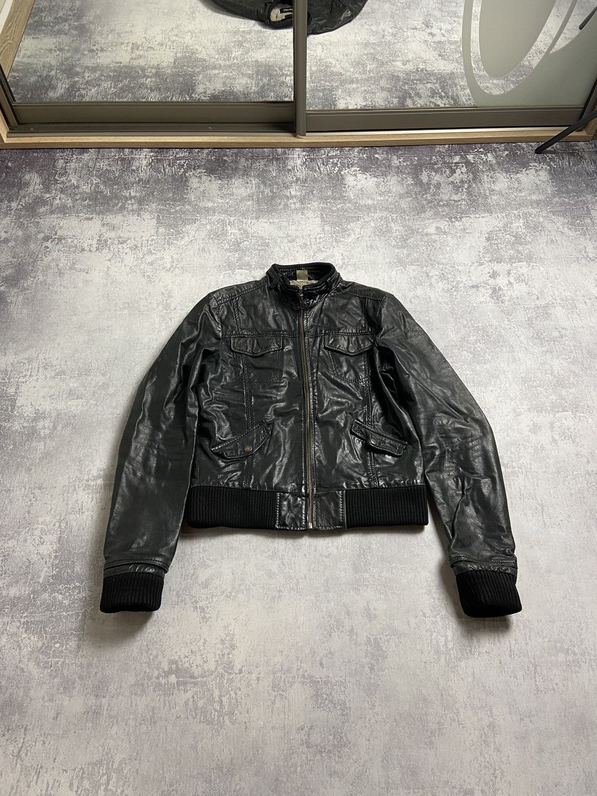 Vintage Archive y2k high collar cropped leather jacket | Grailed