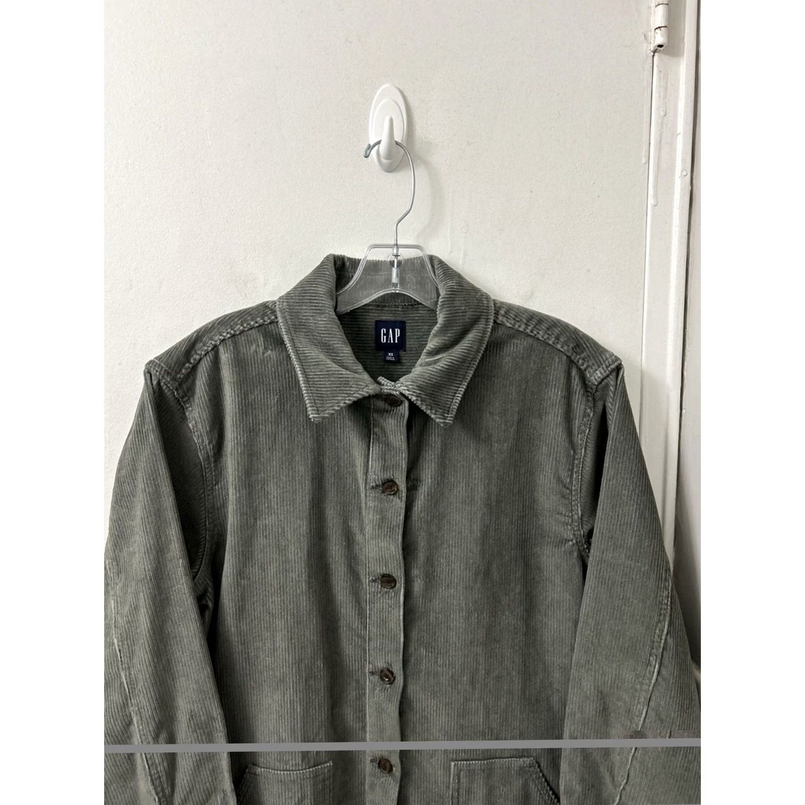 Gap VINTAGE Gap Corduroy Shirt Jacket Womens XS Sage Green Longline Dress Shacket Pockets Size XS / US 0-2 / IT 36-38 - 2 Thumbnail
