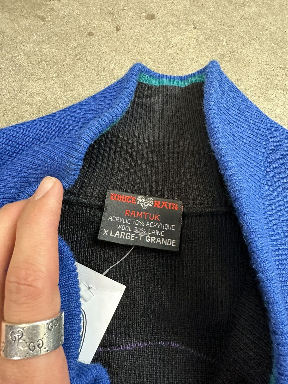 Vintage Vintage White Ram Cable Knit Zip Up K-40 Bonspiels XL Black Size US XL / EU 56 / 4 - 6 Thumbnail