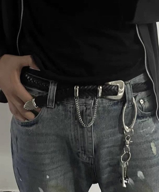 Japanese Brand × Vintage Retro punk faux leather woven western buckle chain belt Size ONE SIZE - 2 Thumbnail