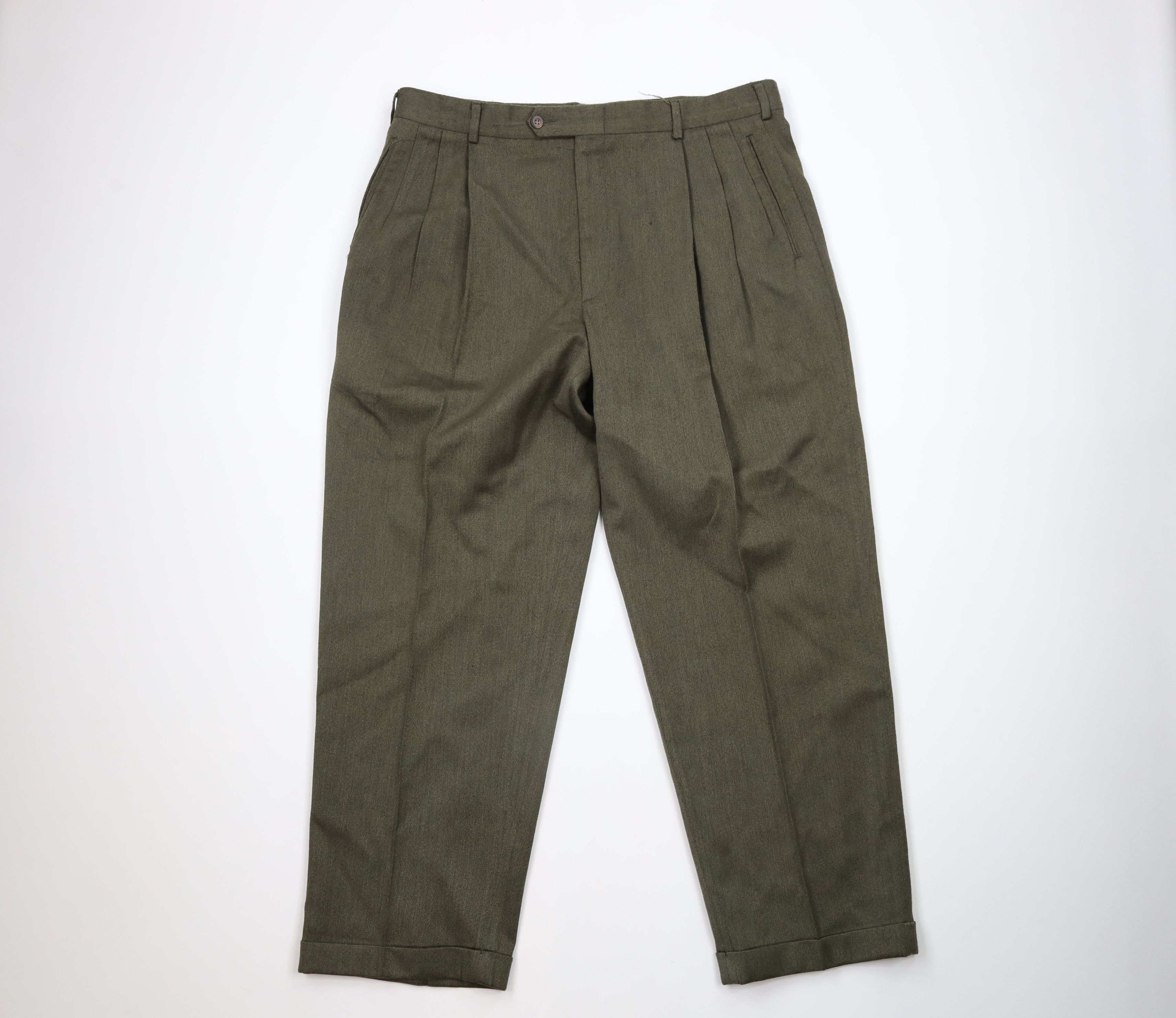 Vintage Vintage 90s Streetwear Pleated Wide Leg Trousers Pants Green Size US 38 / EU 54 - 1 Thumbnail