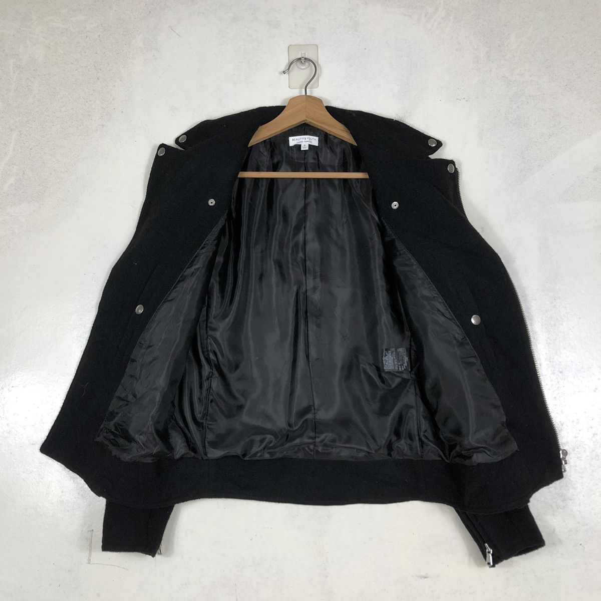 Japanese Brand 📌CROPPED WOOL BIKER JACKET BEAUTY & YOUTH DOUBLE COLLAR Size US S / EU 44-46 / 1 - 14 Thumbnail