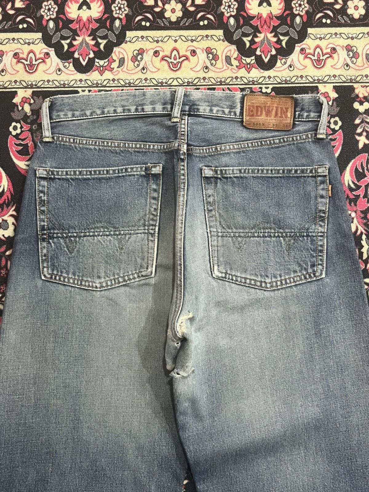 Edwin Vintage Edwin 505X Blue Washed Selvedge Frayed Leg Jeans Size US 32 / EU 48 - 8 Thumbnail