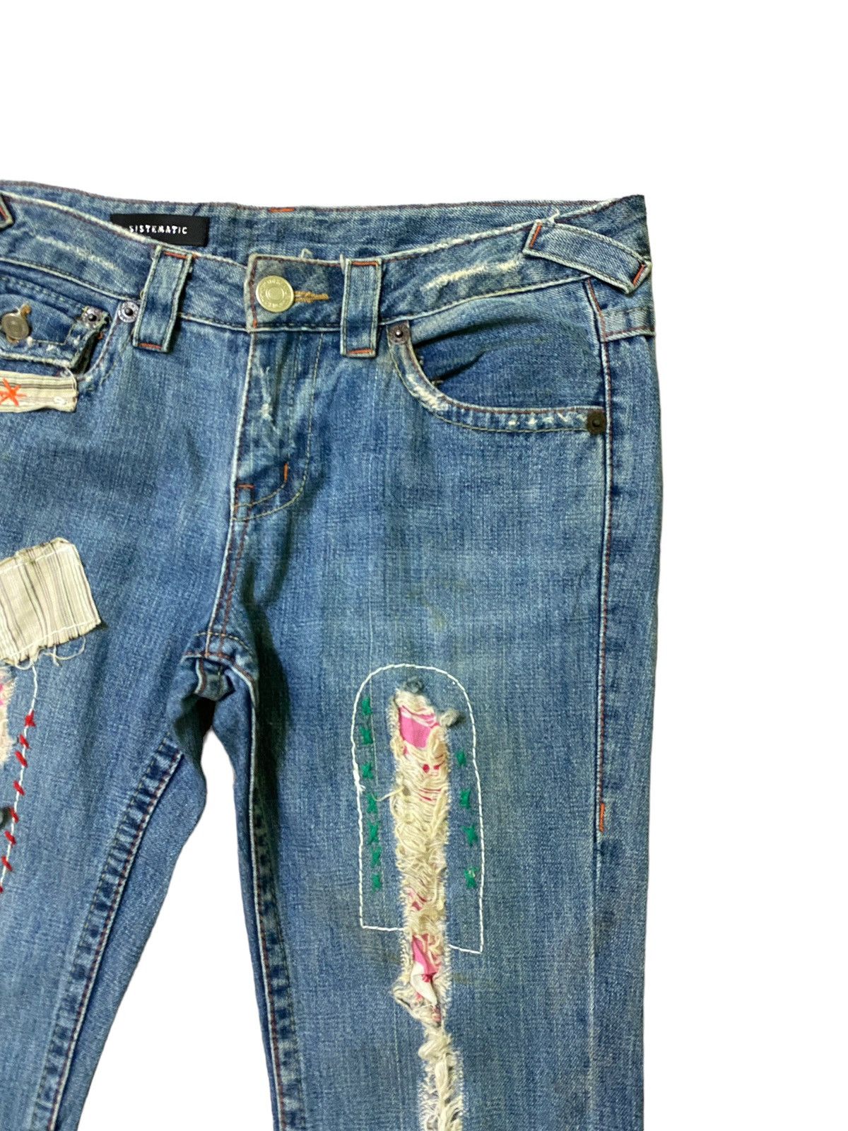 Japanese Brand × Vintage FLARED💥 SISTEMATIC DISTRESSED PATCHES BOOTCUT DENIM JEANS Size US 30 / EU 46 - 5 Thumbnail