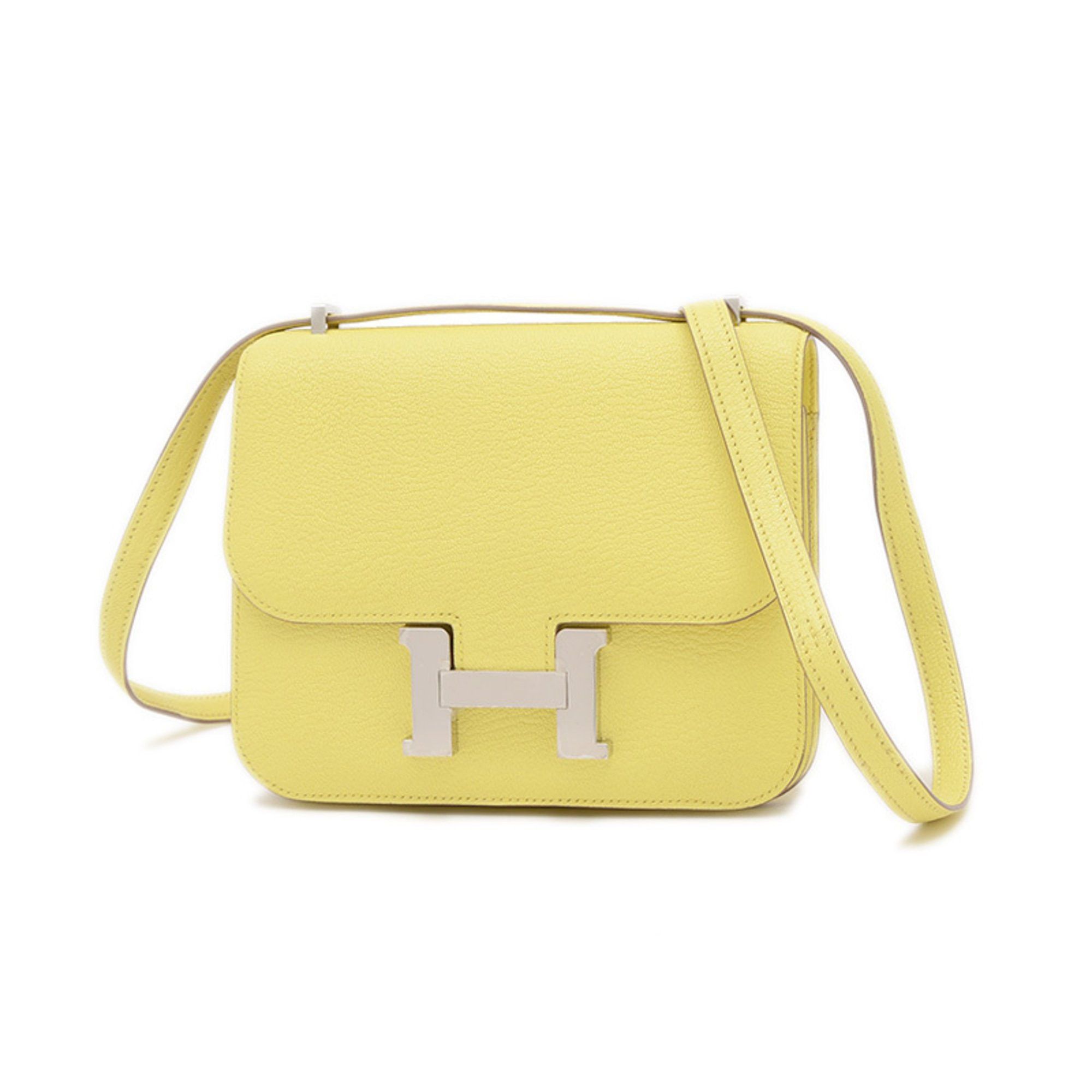 Hermes Constance Mini 18 Miroir Shoulder Bag Chevre Limoncello Silver Hardware W Engraved in Yellow, Women's