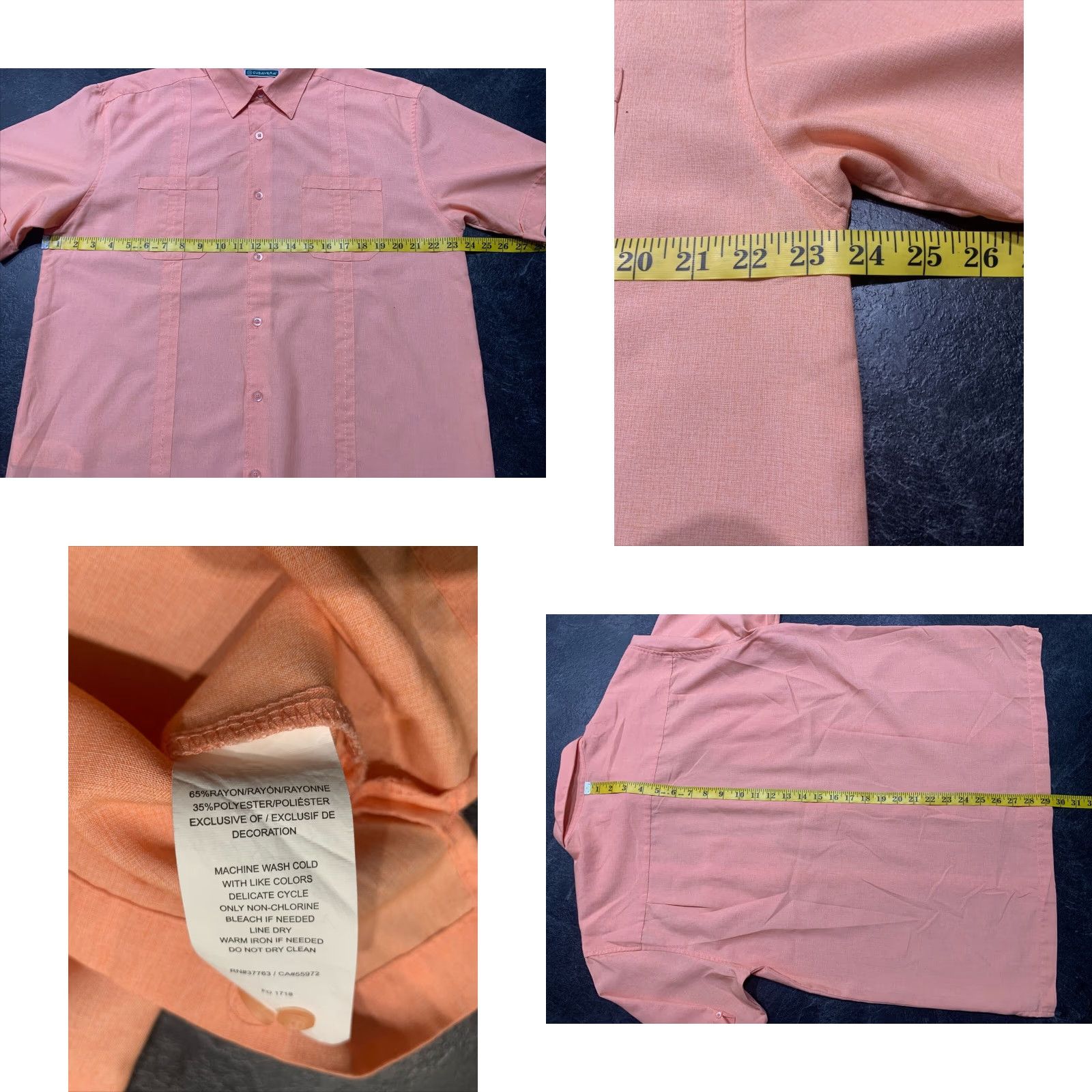 Cubavera Cubavera Mens Hawaiian Shirt Large L Rayon Blend Bowling Peach Size US L / EU 52-54 / 3 - 8 Thumbnail