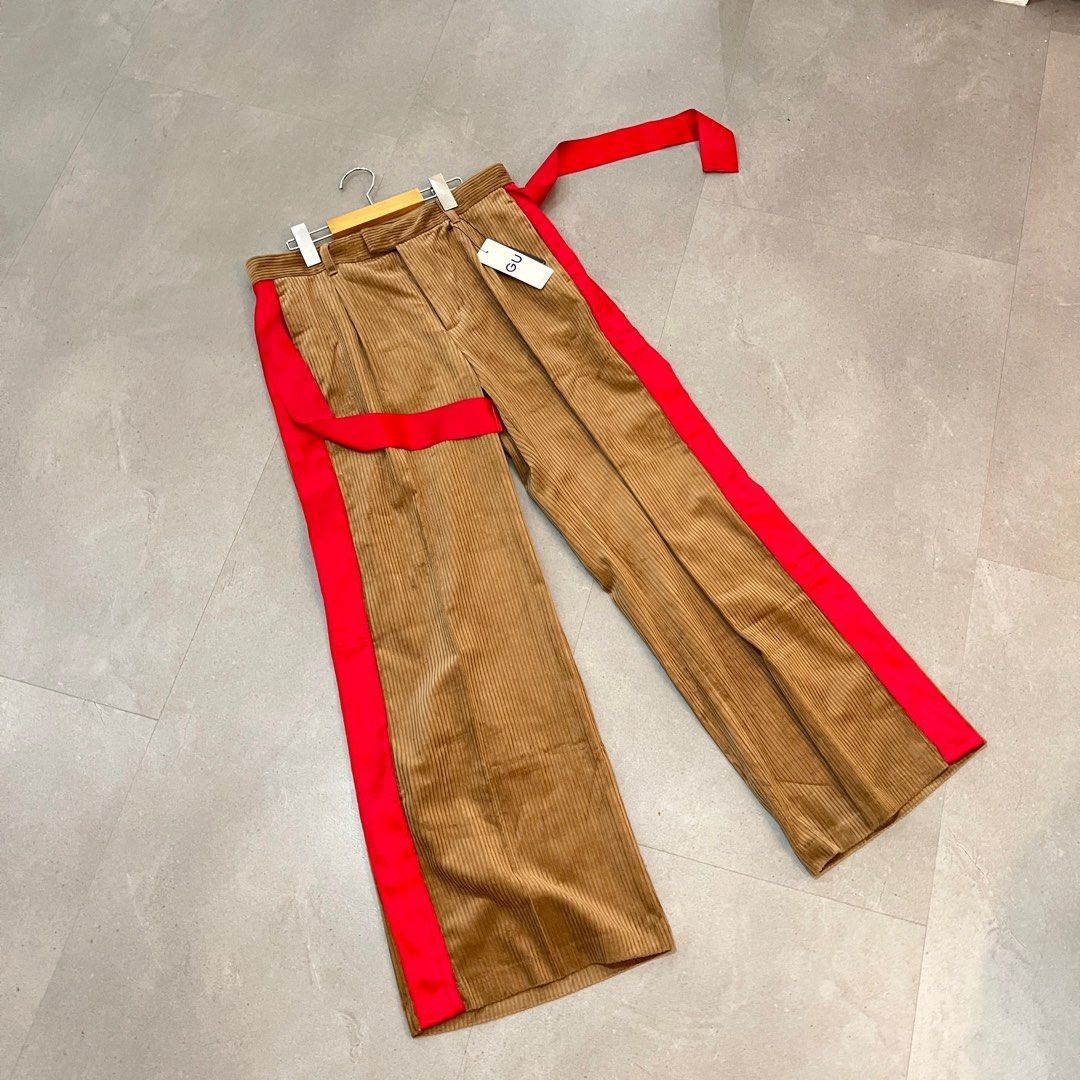 image of Undercover Gu Corduroy Pleated Ribbon Pants in Brown, Women's (Size 29)