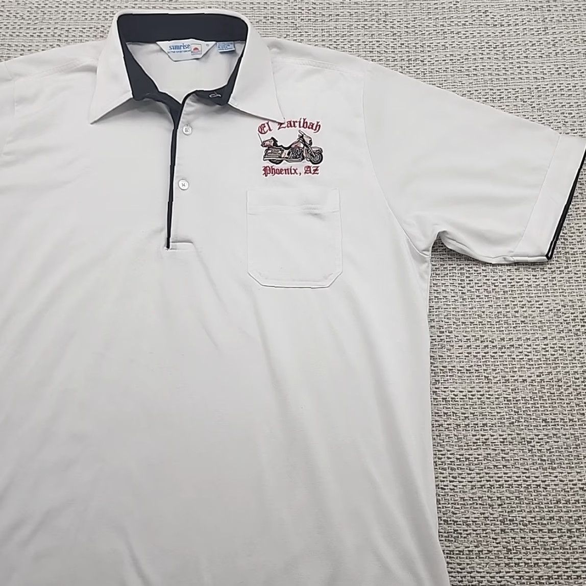 Vintage VINTAGE Sunrise Polo Shirt Mens L Short Sleeve White 1980s Rockabilly Casual Polo Rugby El Zaribah Size US L / EU 52-54 / 3 - 2 Thumbnail