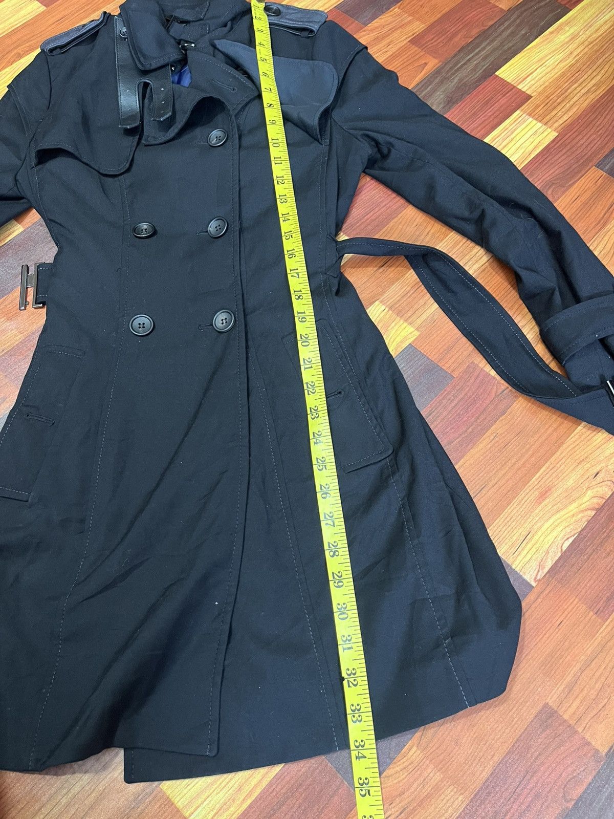 Japanese Brand Celina Firenze Black Double Breasted Trench Coat Size XS / US 0-2 / IT 36-38 - 17 Thumbnail