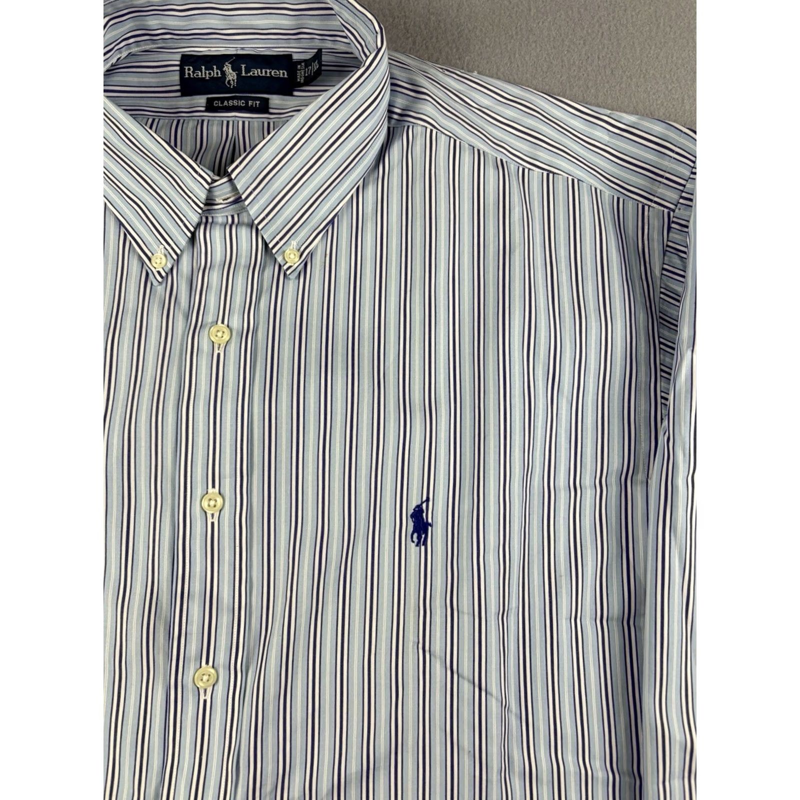 Polo Ralph Lauren VINTAGE Polo Ralph Lauren Shirt XL Men Blue Striped Classic Fit Pony 17 Hole Size US XL / EU 56 / 4 - 2 Thumbnail