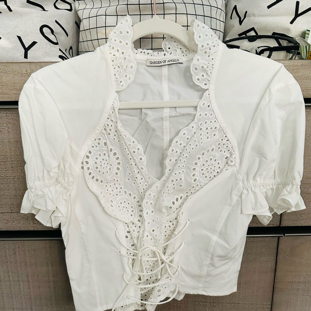 Zara Cotton Lace Tie Up Crop Blouse Size S / US 4 / IT 40 - 8 Thumbnail
