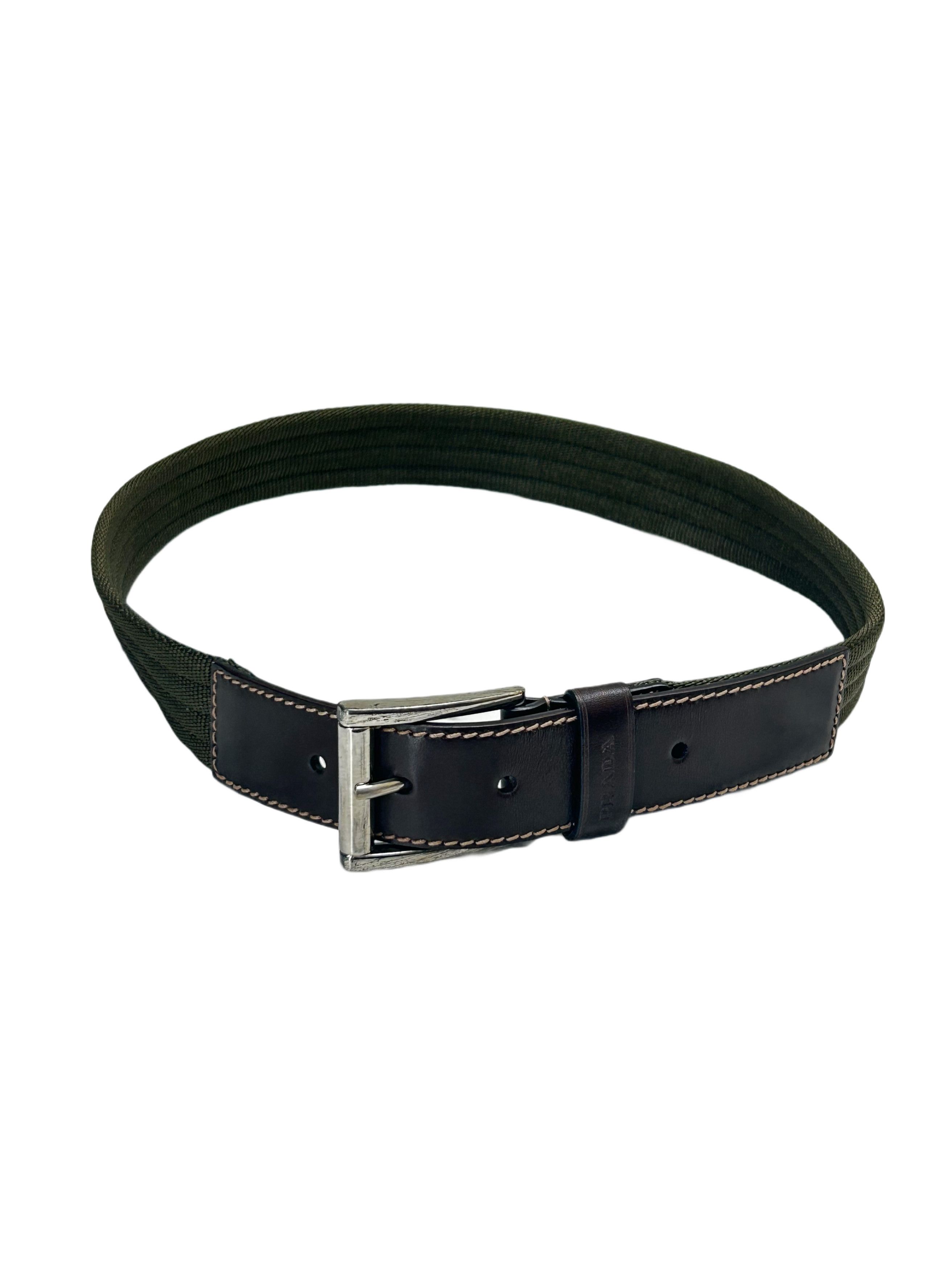 Prada PradaGreen Nylon Notch BuckleBeltWithLeather Strap Fastening Size 28 - 4 Thumbnail