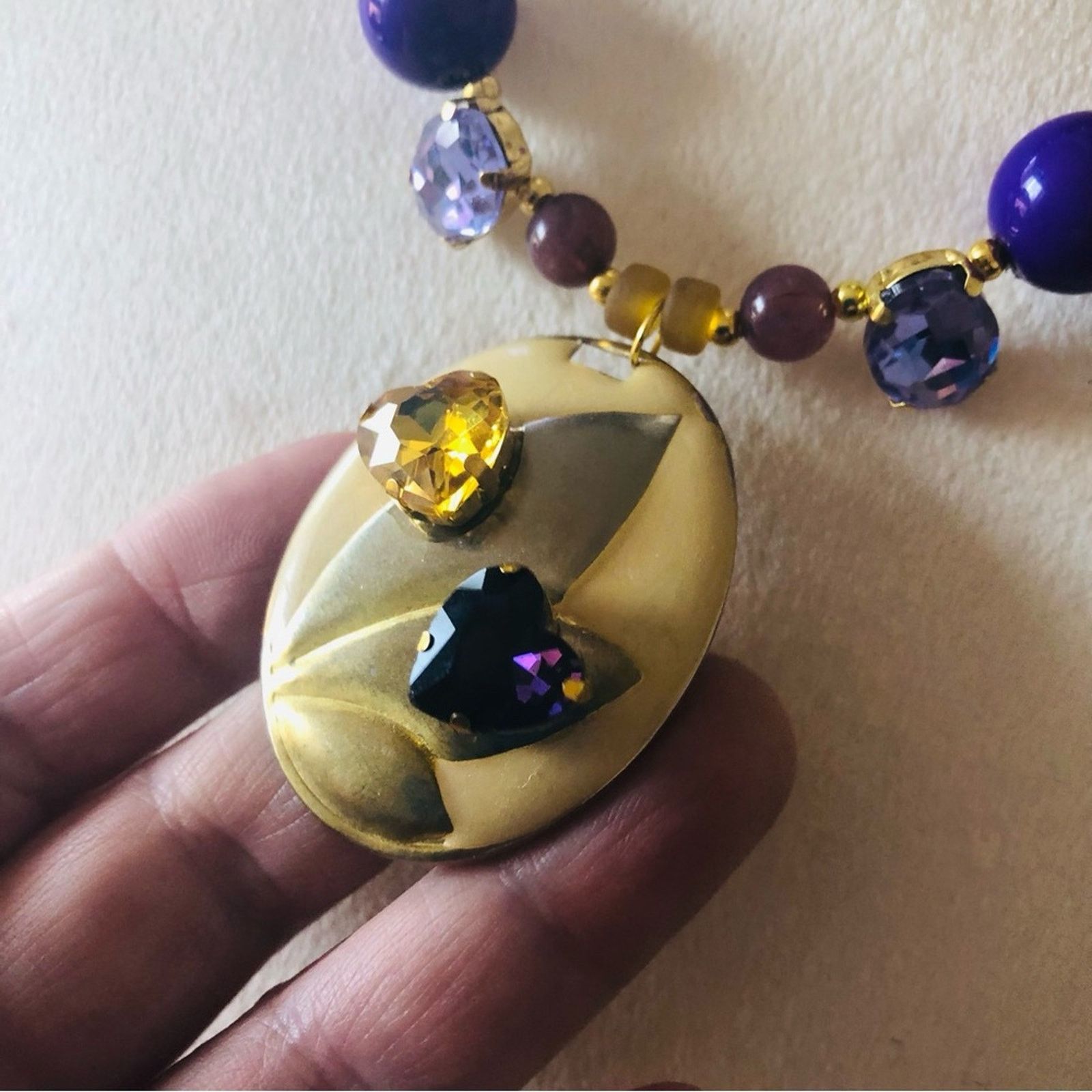 Handmade Handcrafted repurpose purple and gold glass Pearl necklace Size ONE SIZE - 9 Thumbnail