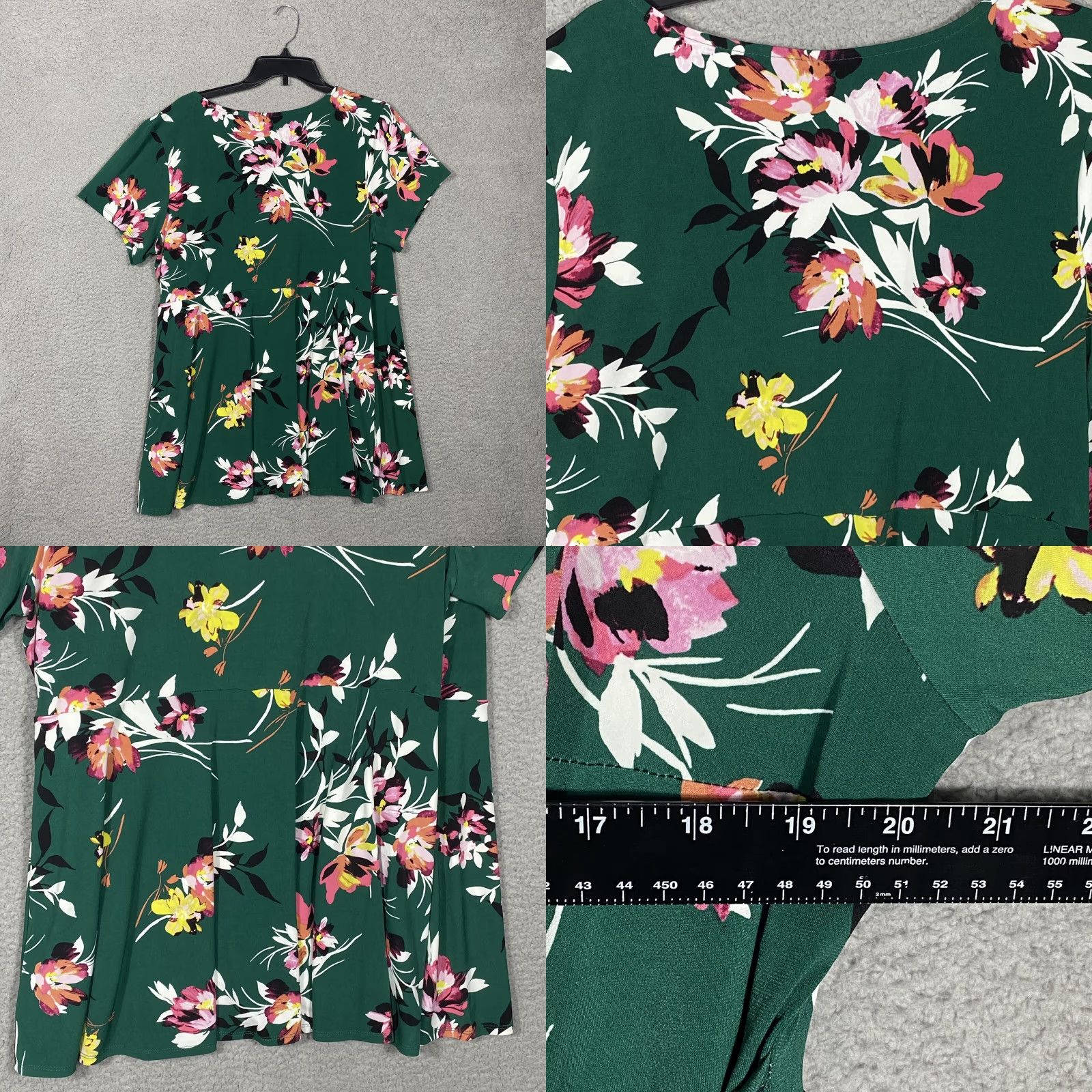 Torrid Torrid Women's Blouse Surplice Wrap Floral Green Size 2X Plus V-Neck Short Sleeve Side Tie Bohemian City Floral Accents Women Size XXL / US 16-18 / IT 52-54 - 8 Thumbnail