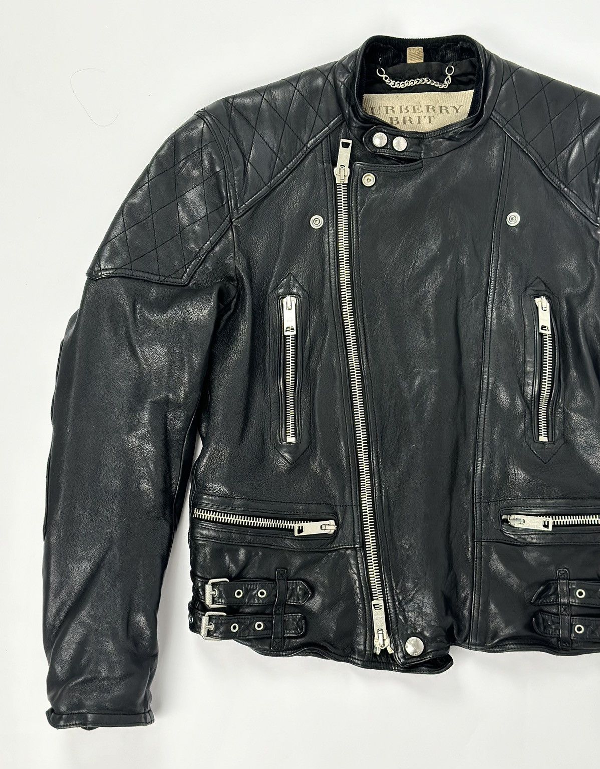 Burberry × Burberry Prorsum Burberry Brit Quilted Moto Biker Lamb Leather Jacket Size US M / EU 48-50 / 2 - 3 Thumbnail