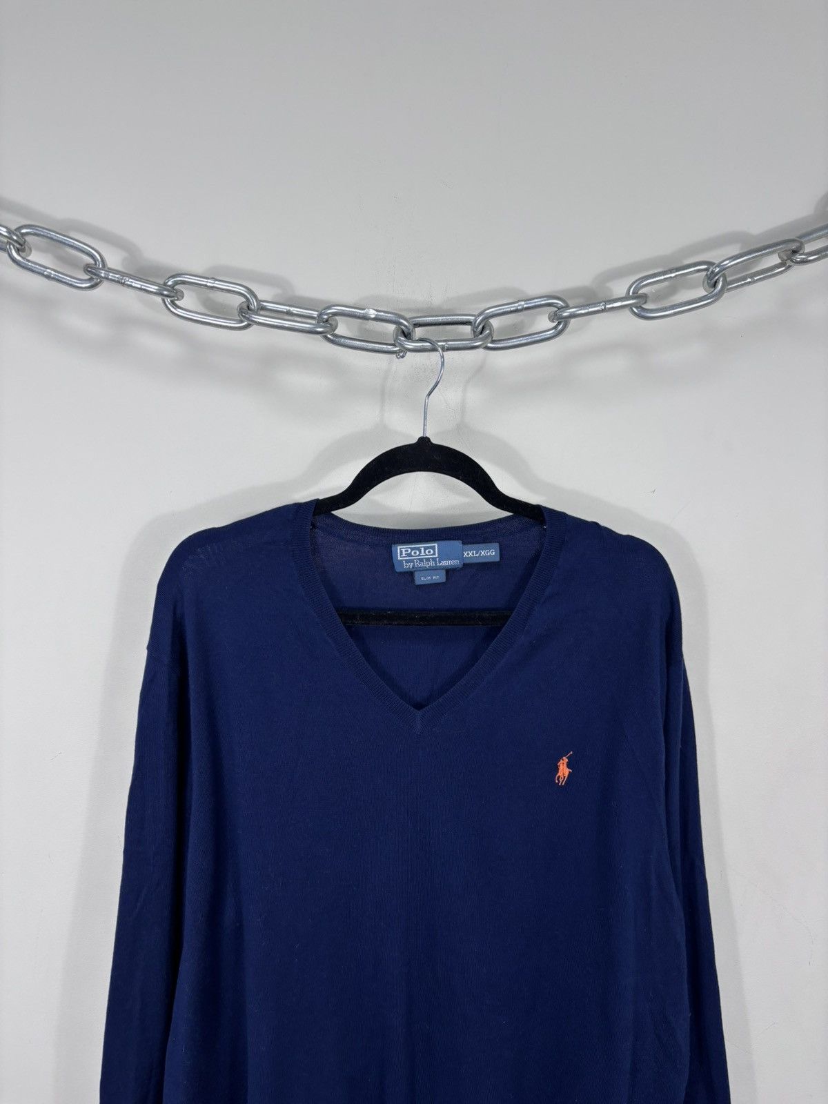 Polo Ralph Lauren Vintage Polo Ralph Lauren Blue Pima Cotton V-Neck Sweater Size US XXL / EU 58 / 5 - 2 Thumbnail
