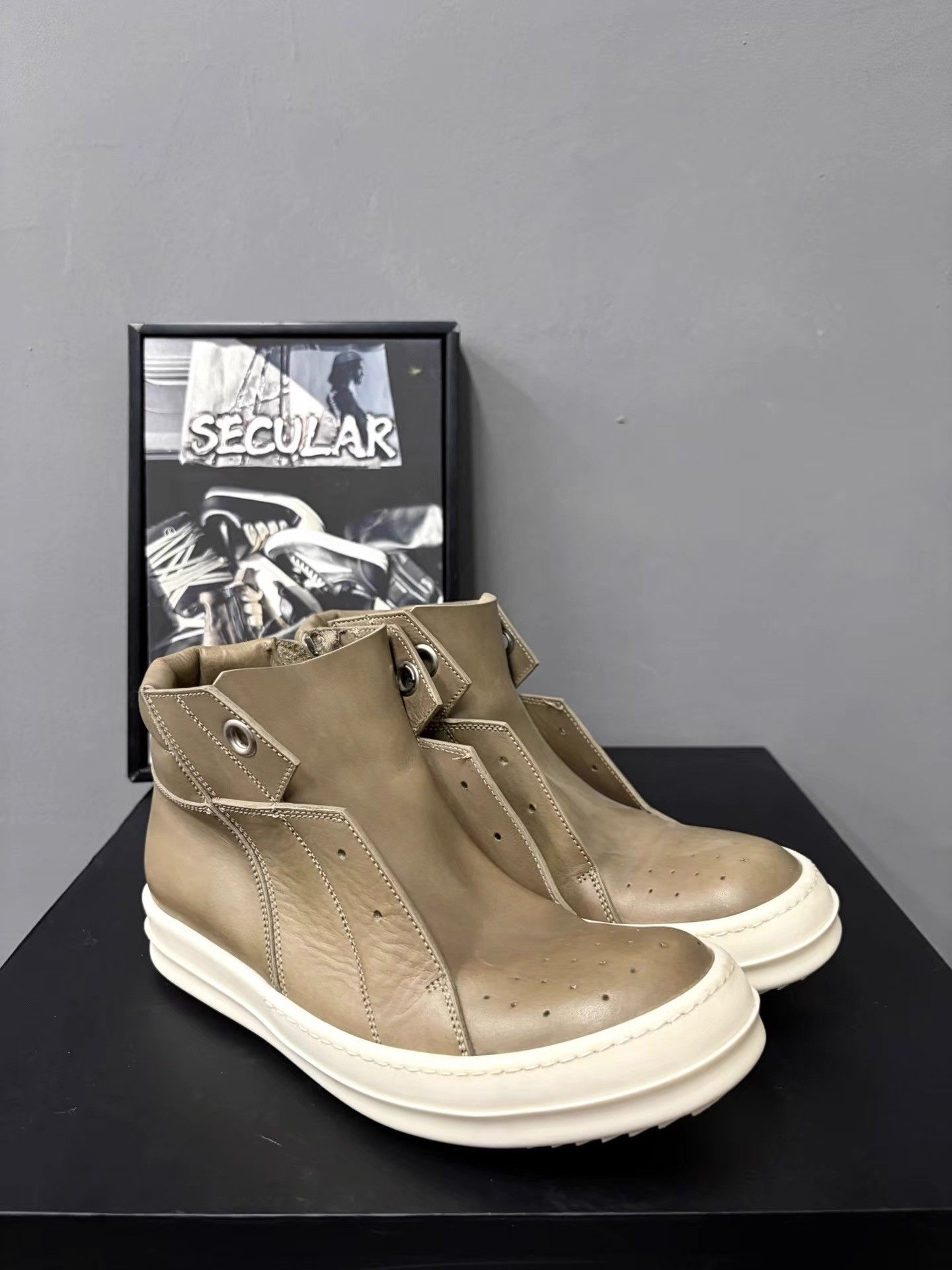 Rick Owens Rick Owens Island Dunk Mainline Olive Leather High-Top K34 Size US 8 / IT 38 - 3 Thumbnail