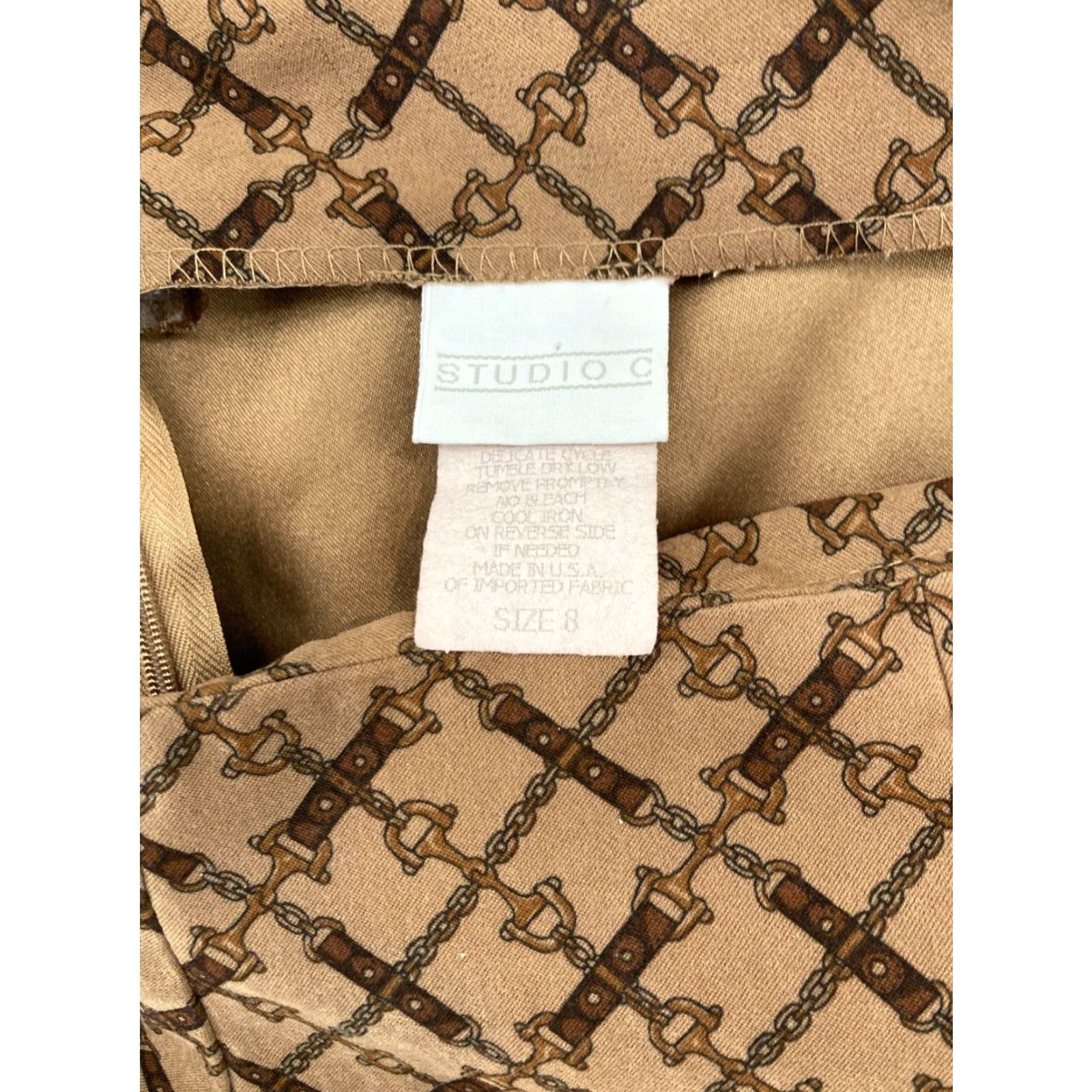 Vintage VINTAGE Studio C Skirt Womens 8 Tan Long Modest Equestrian Print Brown Bohemian American 90s Men? Size 30" / US 8 / IT 44 - 6 Thumbnail
