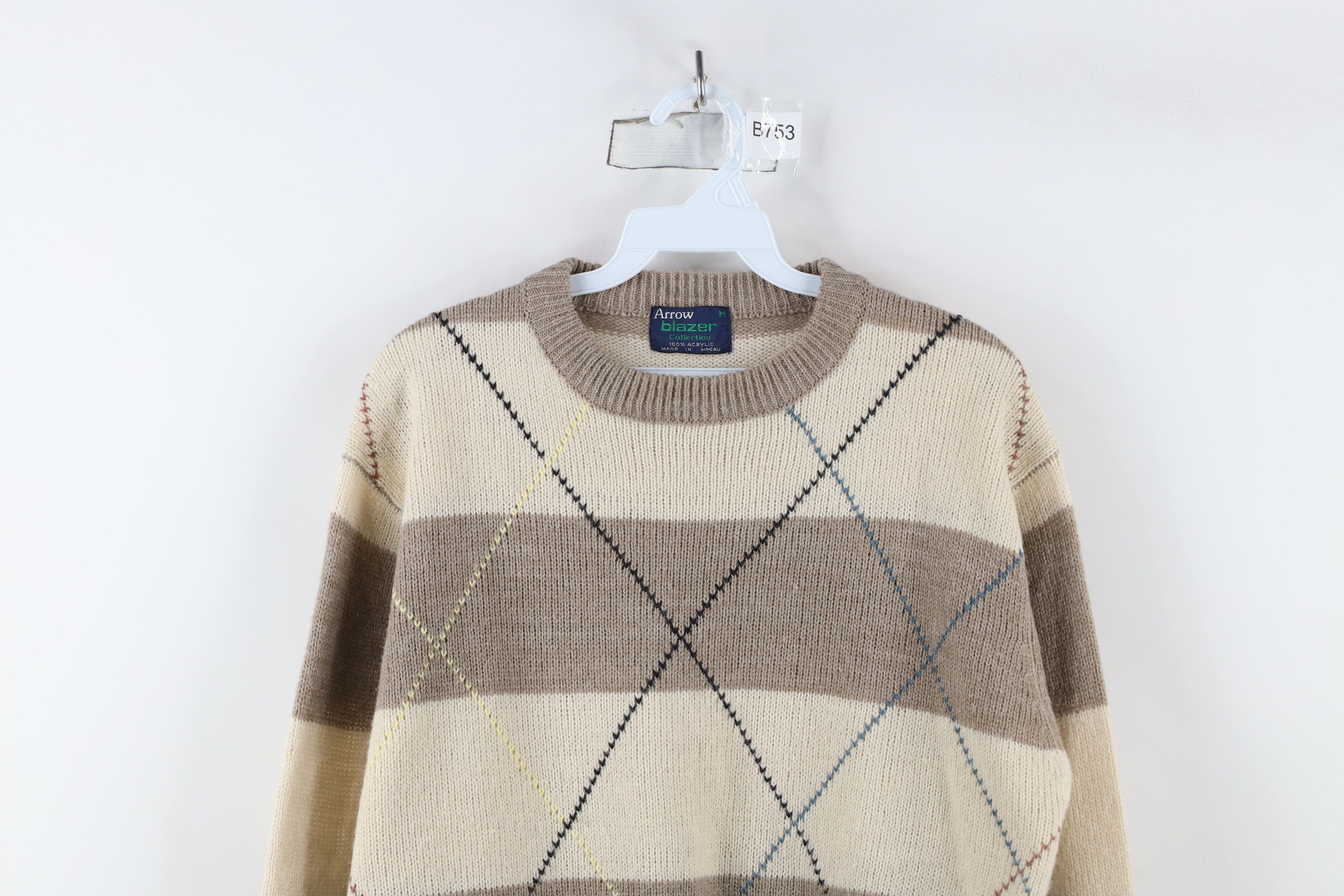 Vintage Vintage 90s Streetwear Striped Argyle Knit Crewneck Sweater Size US M / EU 48-50 / 2 - 2 Thumbnail