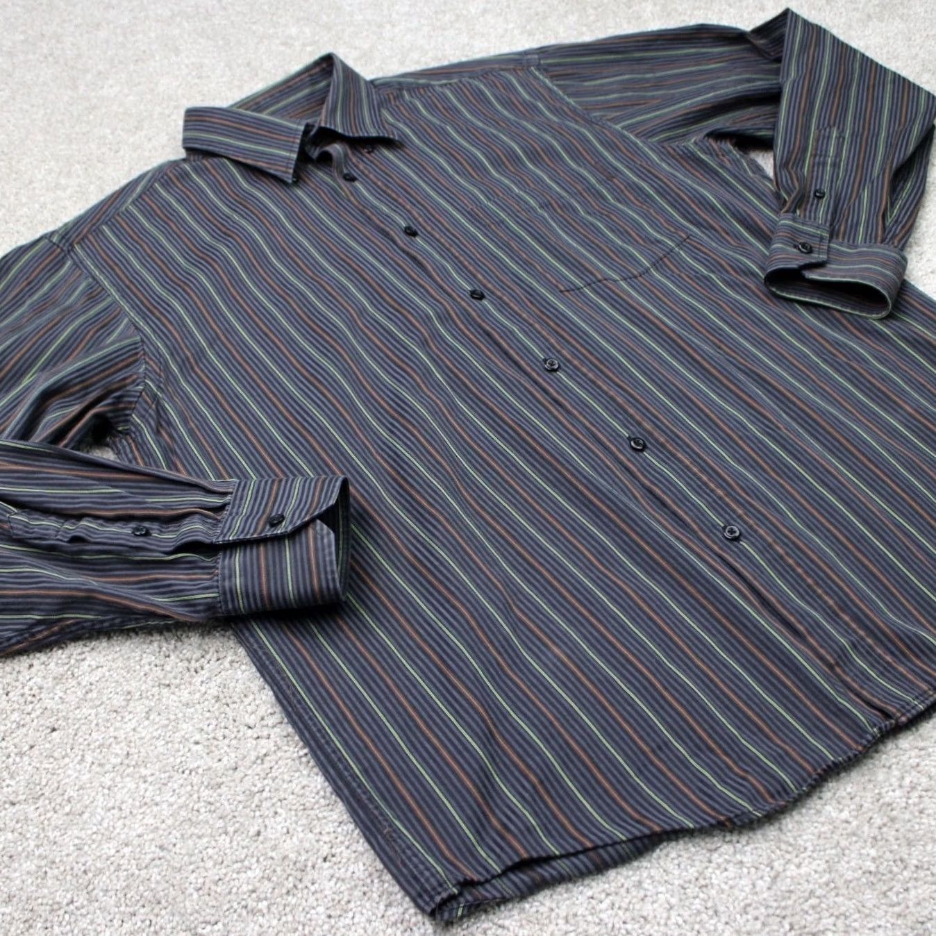 BUGATCHI Bugatchi Uomo Shirt Mens Large Black/Blue/Orange/Green 100% Cotton Long Sleeve Button-Up Casual Business Classic Striped Size US L / EU 52-54 / 3 - 5 Thumbnail
