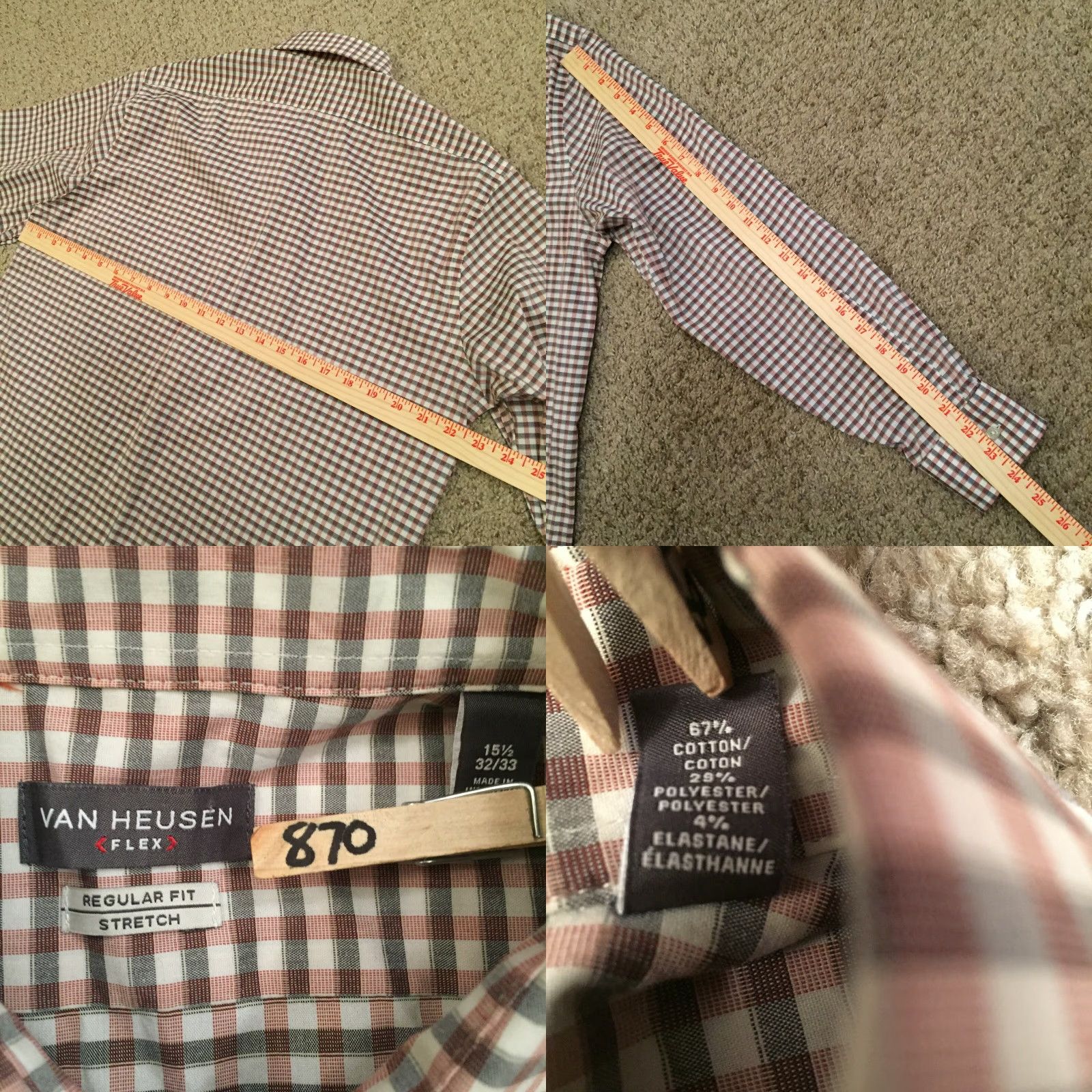 Van Heusen Van Heusen Shirt 15.5 Gray Red Plaid Long Sleeve Button Front Mens Size US L / EU 52-54 / 3 - 8 Thumbnail