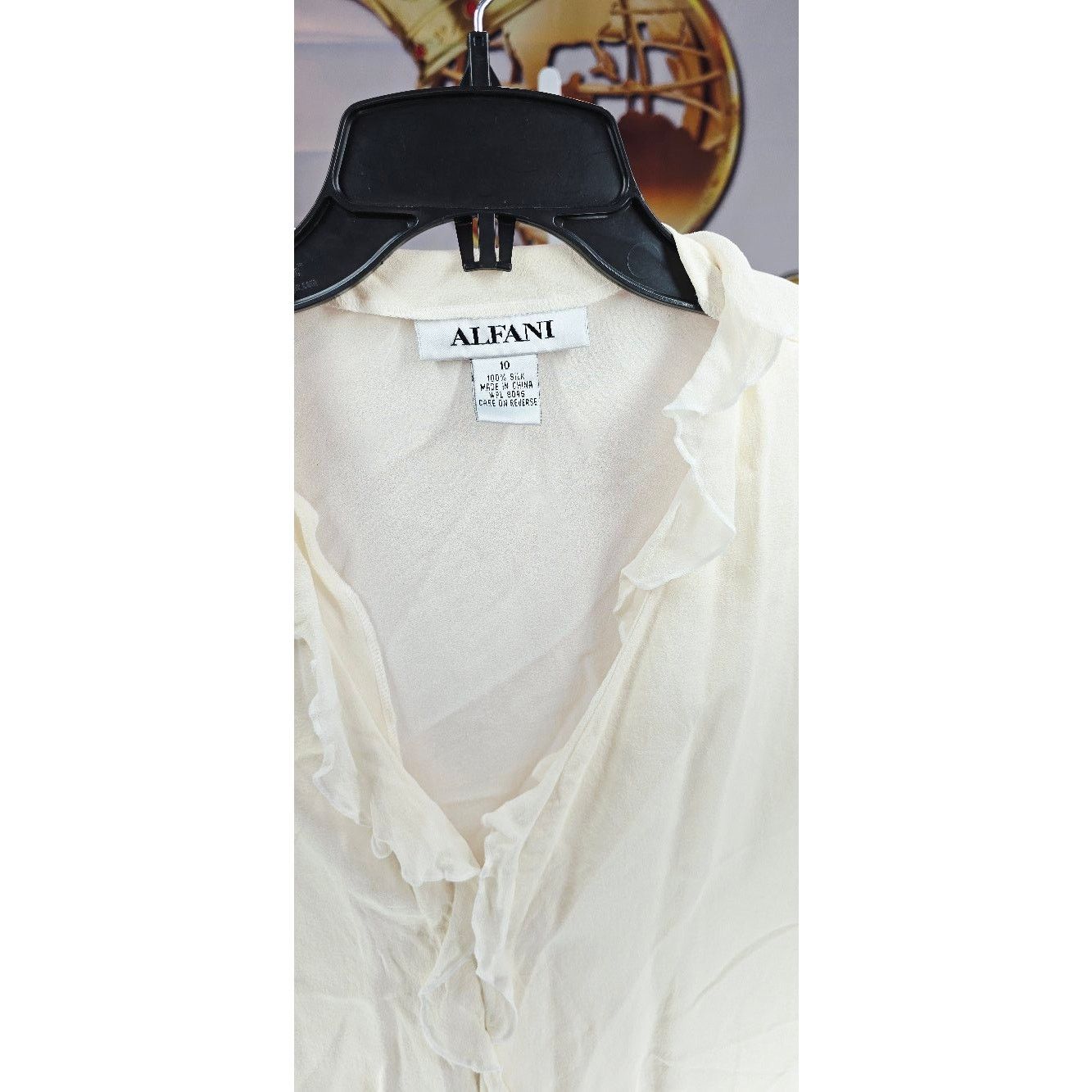 Alfani Alfani Beige Sheer Ruffle Silk Blouse Size 10 Size L / US 10 / IT 46 - 3 Thumbnail