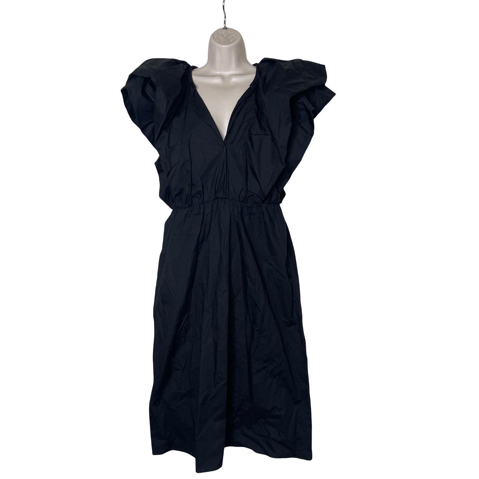 Other MANTU Black Deep V-Neck Ruffle Midi Dress no belt 46 US 10 Size L / US 10 / IT 46 - 2 Thumbnail