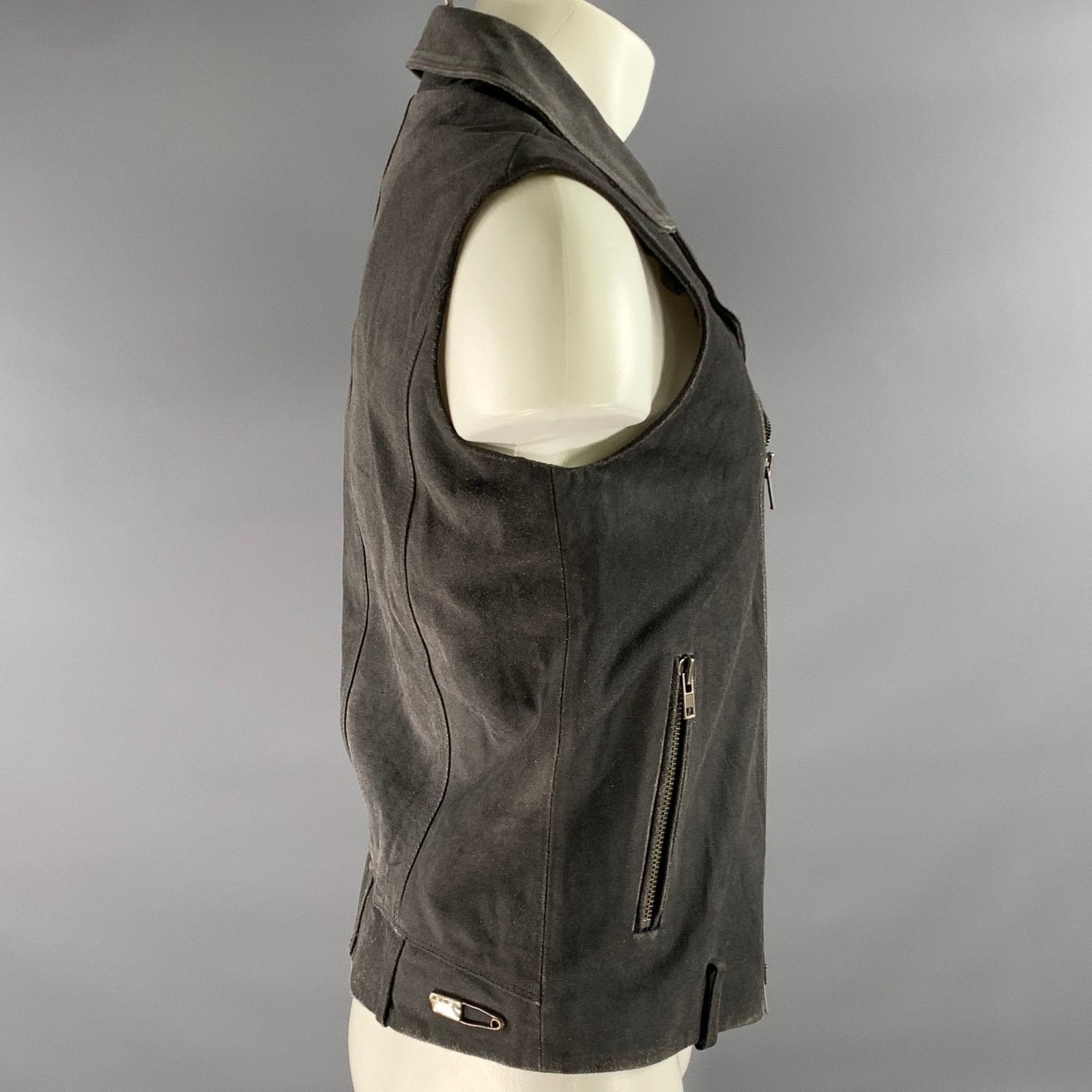 Diesel DIESEL Size L Grey Distressed Calf Leather Biker Vest Size US 9 / EU 42 - 3 Thumbnail