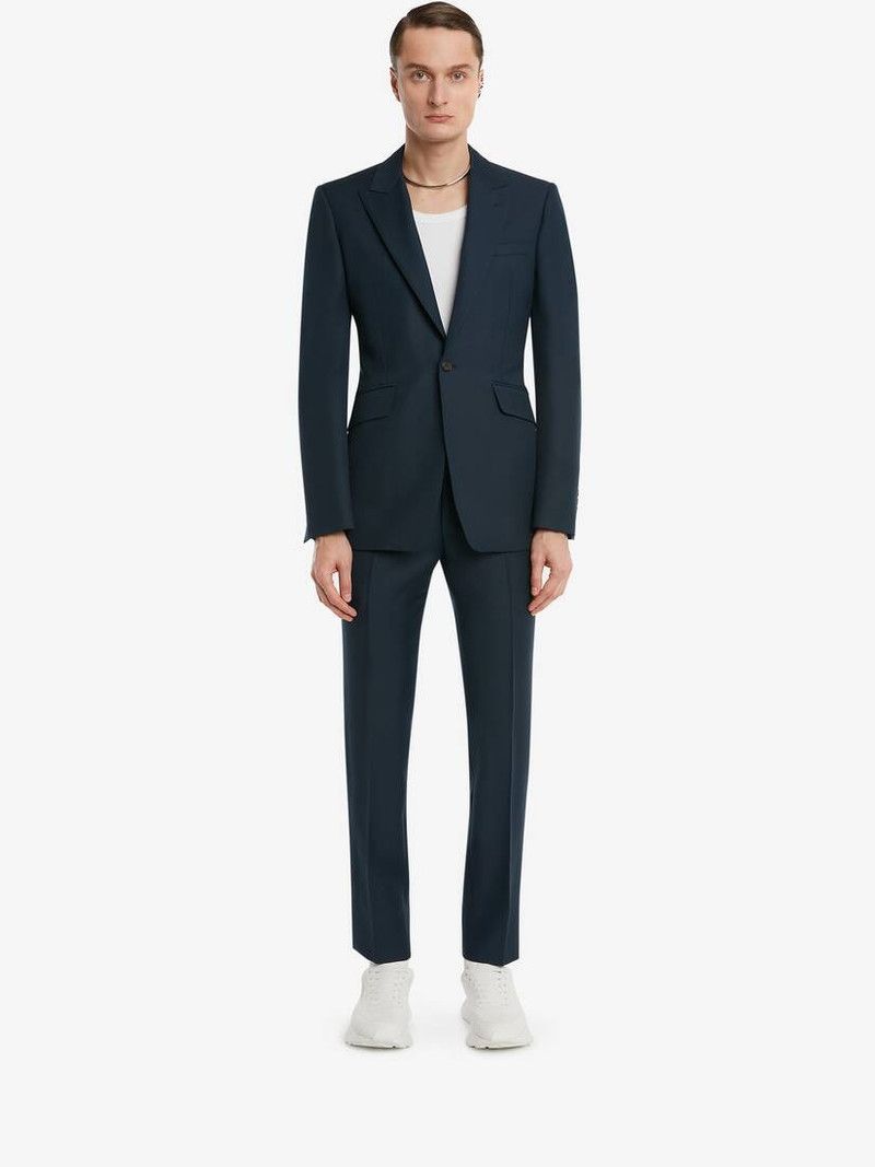 Alexander McQueen o1srvl11e0226 Wool Mohair Single-Breasted Jacket In Navy Size US M / EU 48-50 / 2 - 2 Thumbnail