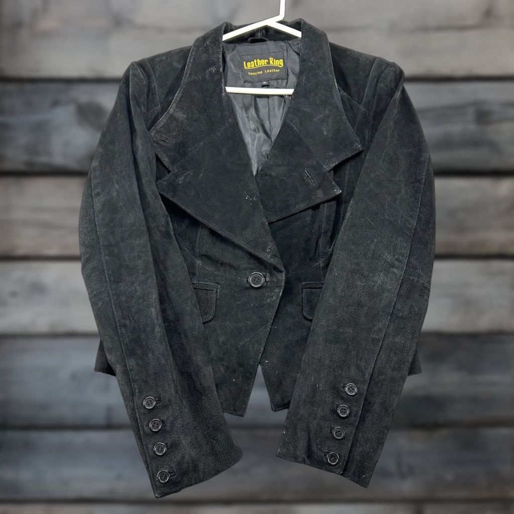 Vintage VINTAGE Leather King Jacket Womens XL Black Real Suede Genuine Single Breasted Crop Coat Size XL / US 12-14 / IT 48-50 - 1 Thumbnail