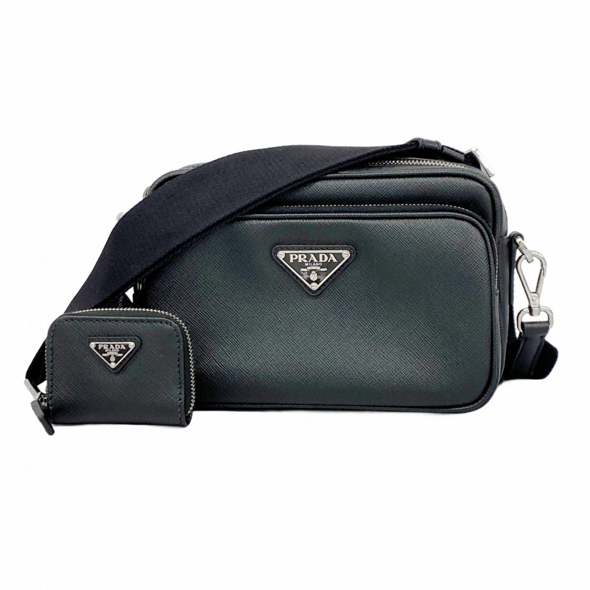 Prada Shoulder Bag Saffiano Leather Black Women's