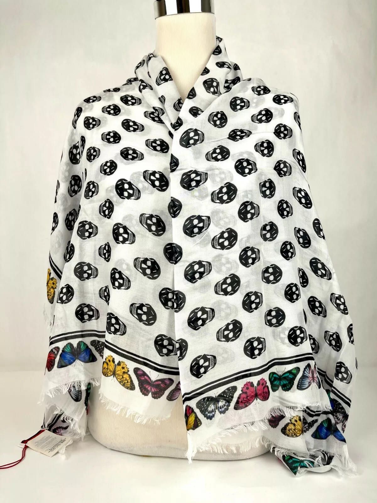 Alexander McQueen White Modal Skull Butterfly Large Scarf Shawl Size ONE SIZE - 1 Thumbnail