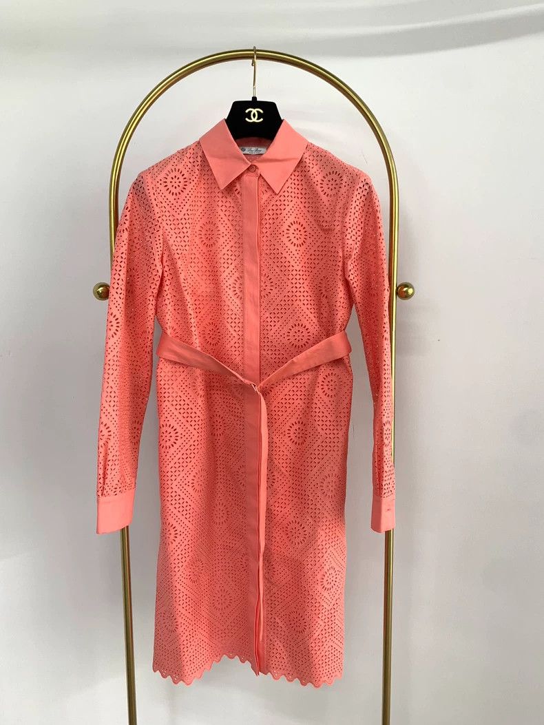 Loro Piana LORO PIANA Orange pink lace-trimmed dress with laces Size M / US 6-8 / IT 42-44 - 1 Thumbnail