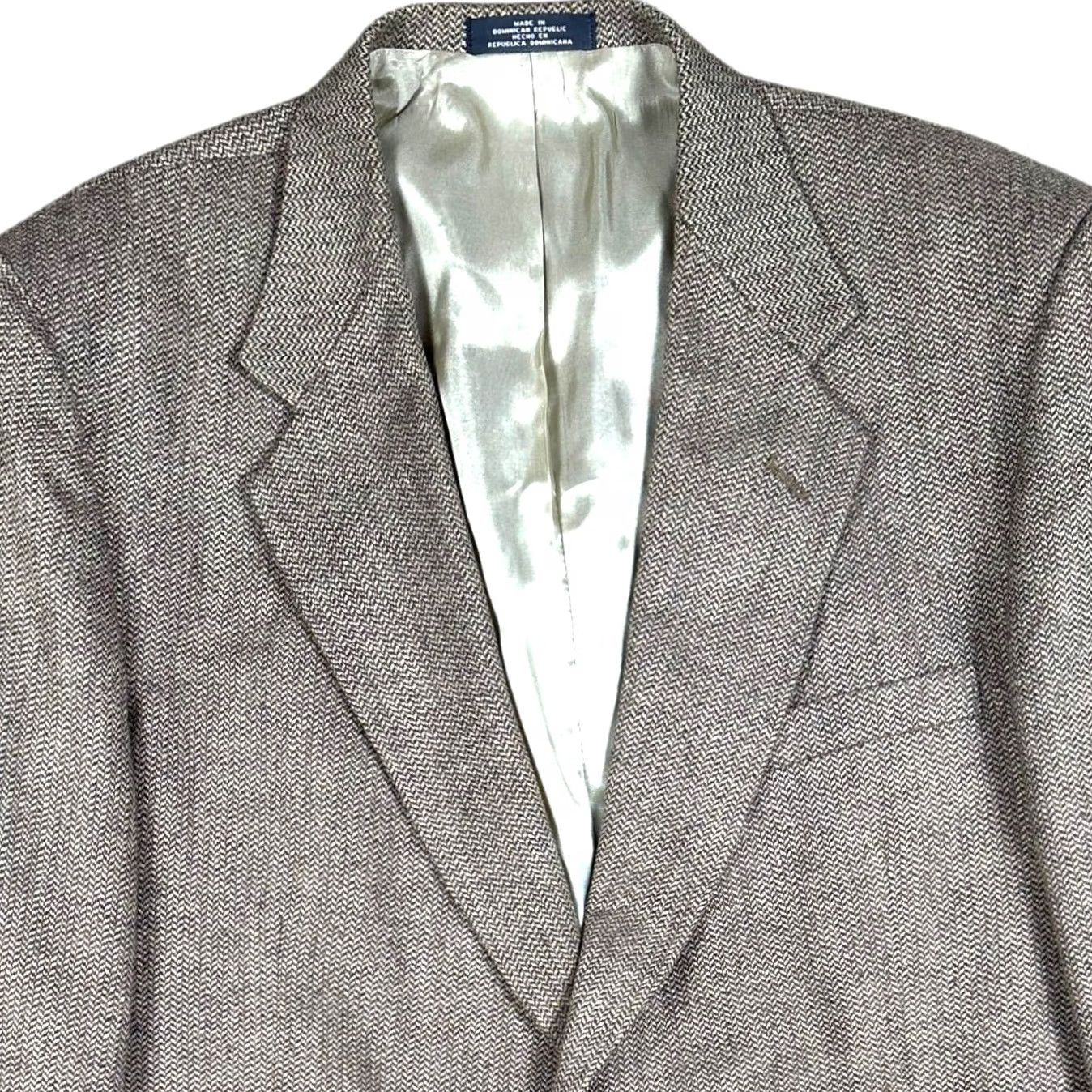 Vintage Towncraft Men's Blazer Jacket Brown Herringbone Wool Silk Blend Two Button Regular 46R Sport Coat Size 46R - 4 Thumbnail