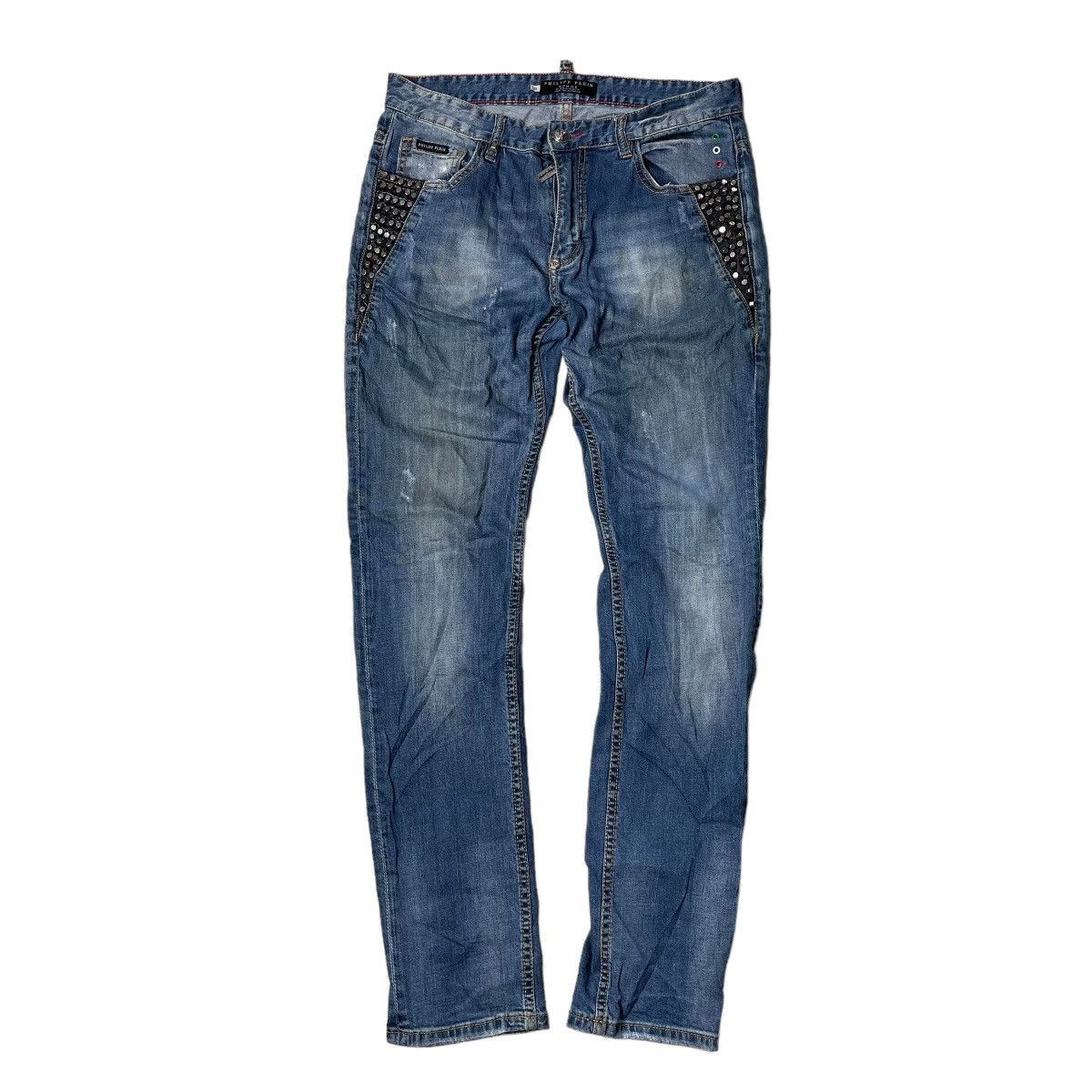 image of Philipp Plein Studded Denim Regret Nothing Limited Edition in Blue, Men's (Size 32)