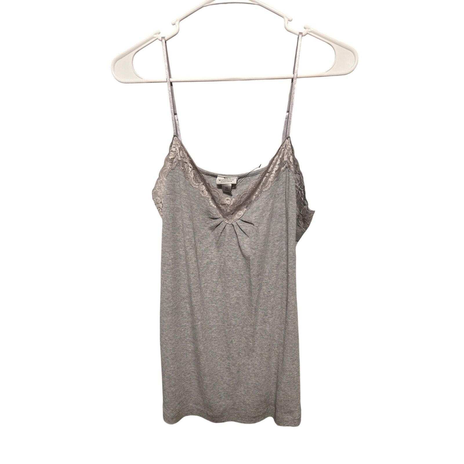 Worthington Worthington Woman 1X Gray Ribbed Lace Trim Cami Plus Size Size XXL / US 16-18 / IT 52-54 - 4 Thumbnail