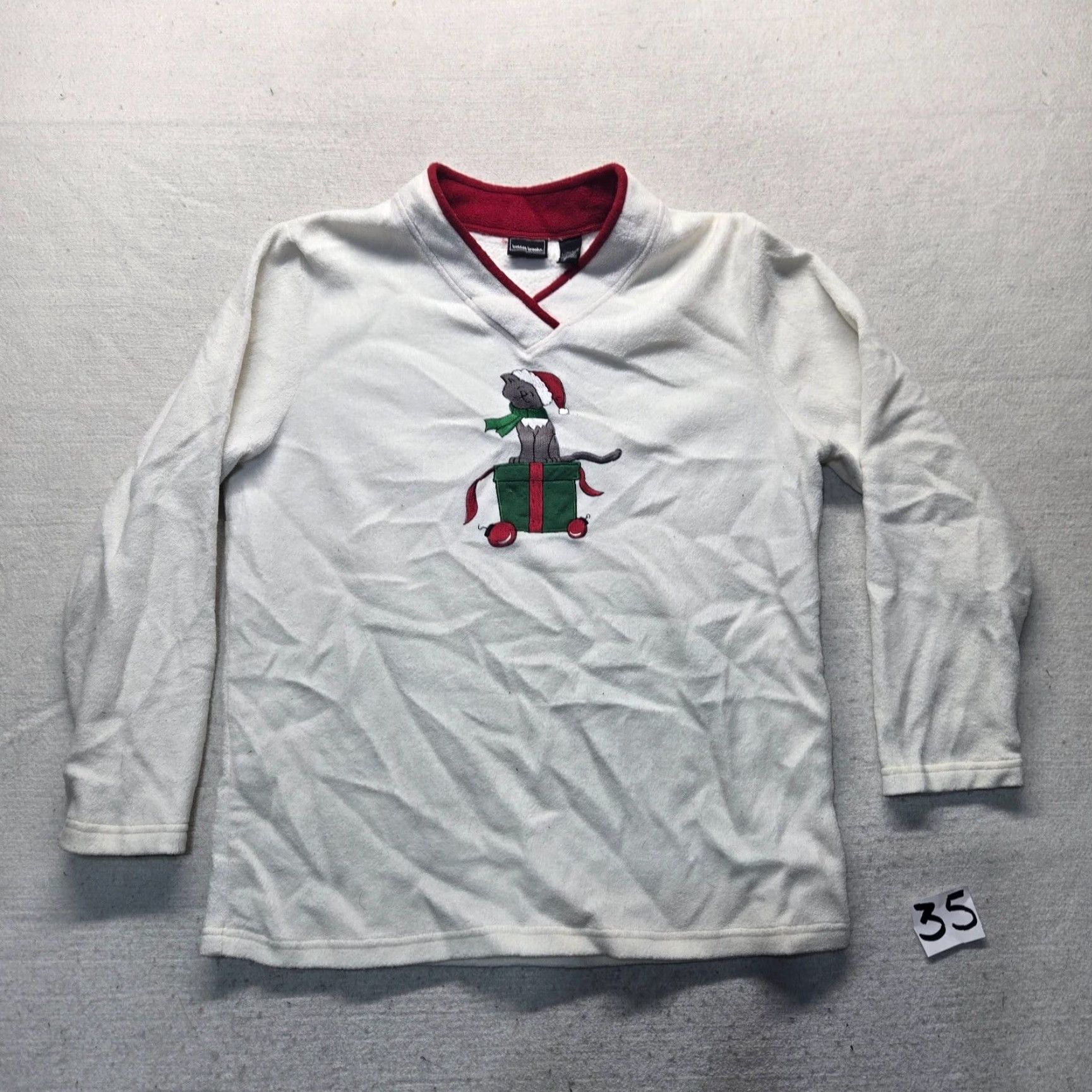 Vintage Bobbie Brooks Women's Sweater L White Fleece Cat Christmas Long Sleeve Size L / US 10 / IT 46 - 3 Thumbnail