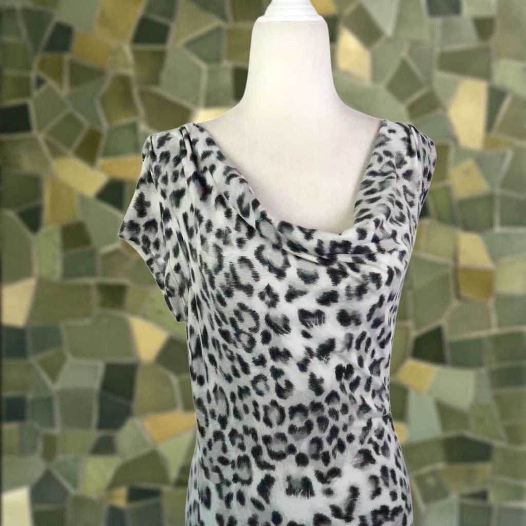 Vintage VINTAGE 90s INC International Concepts Grey Leopard Bodycon Midi Dress M Women Short Sleeve Cowl Neck Pattern Animal Print Party/Cocktail Workwear Size M / US 6-8 / IT 42-44 - 1 Thumbnail