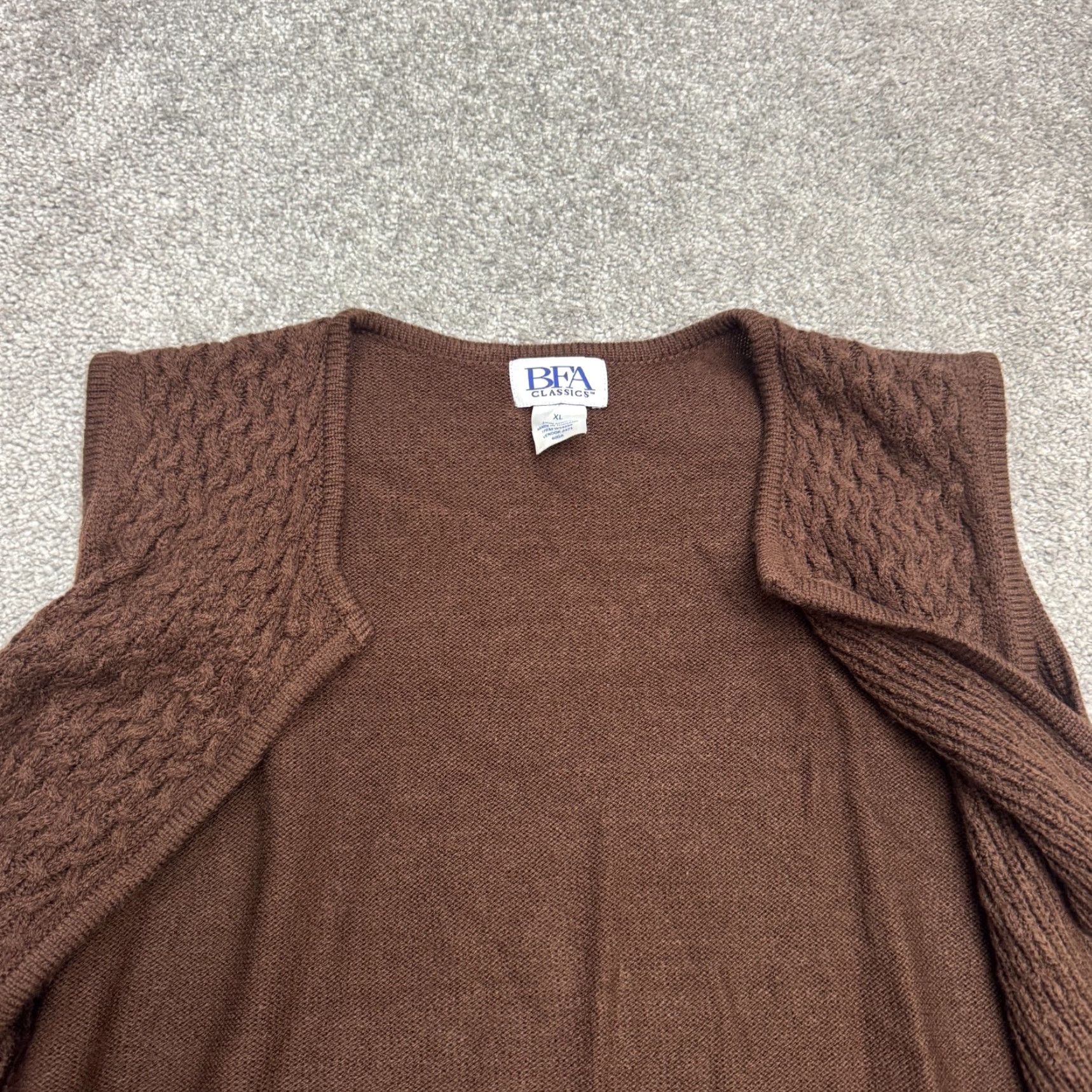 Vintage VINTAGE BFA Classic Vest Sweater Womens XL Brown Cable Knit Open Front Y2K 90s Size XL / US 12-14 / IT 48-50 - 5 Thumbnail