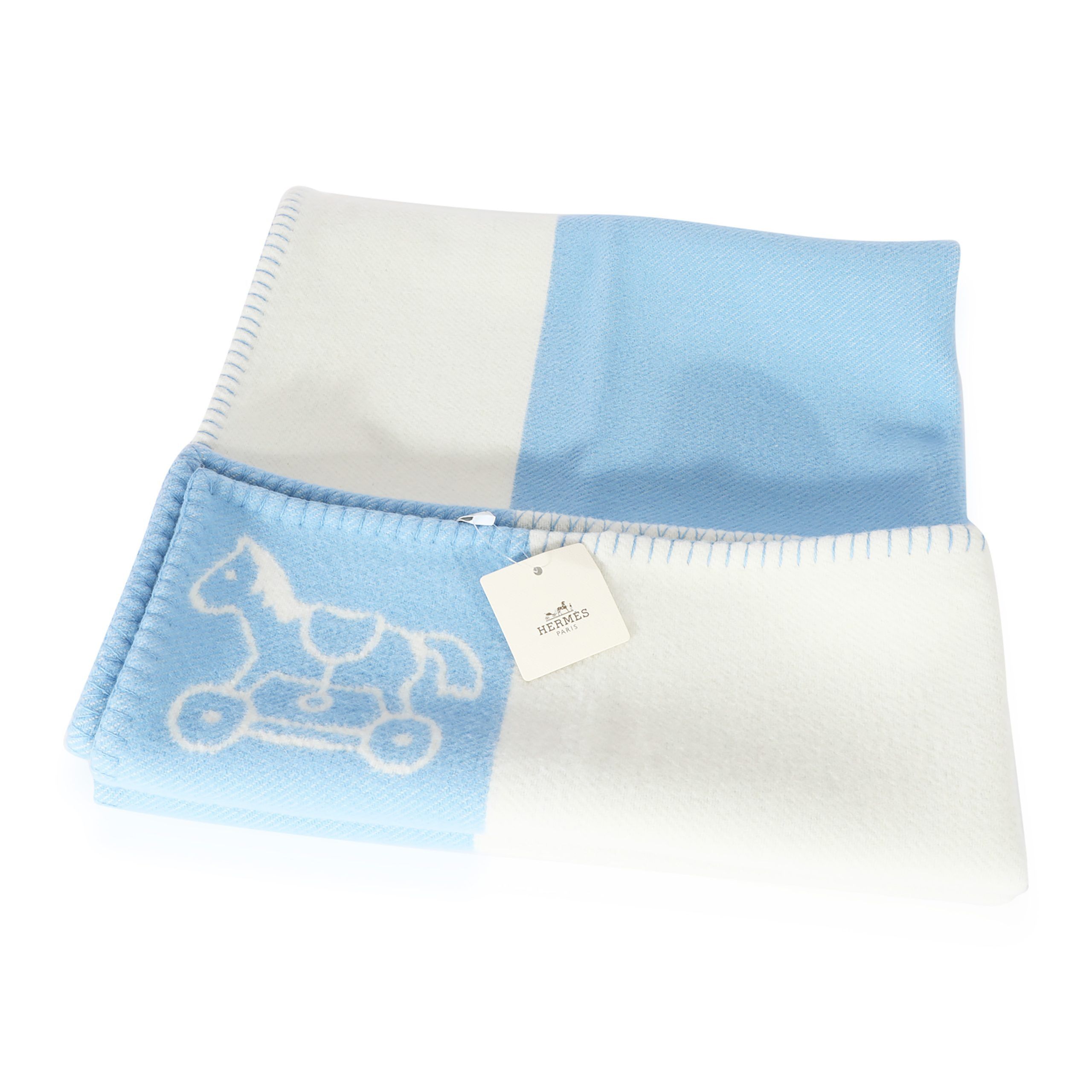 image of Hermes Bleu Glacier Wool Adada Avalon Baby Blanket in Blue, Women's