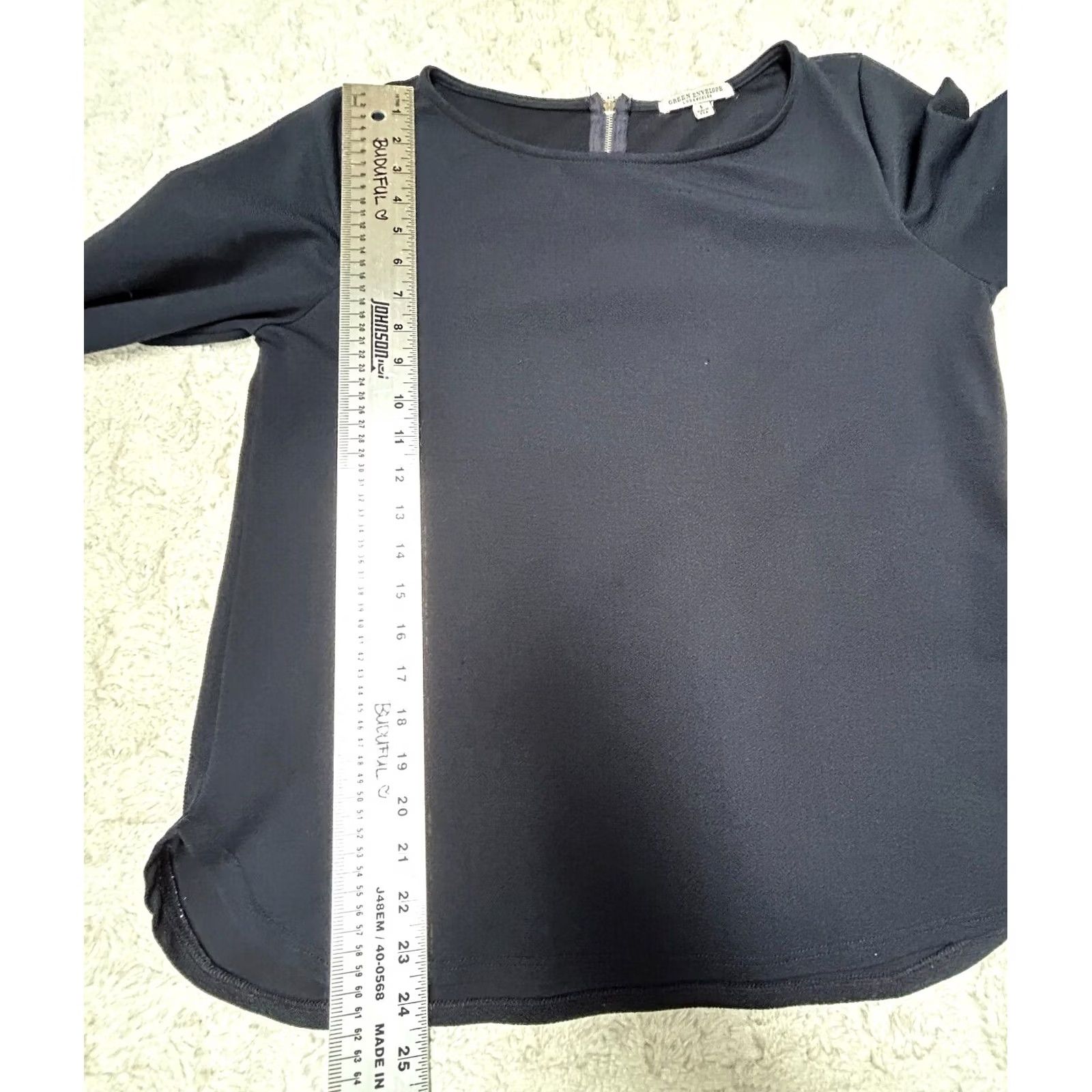 Bell Green Envelope Blouse Boat Neck 3/4 Bell Sleeve Top Black Large Women Size L / US 10 / IT 46 - 5 Thumbnail