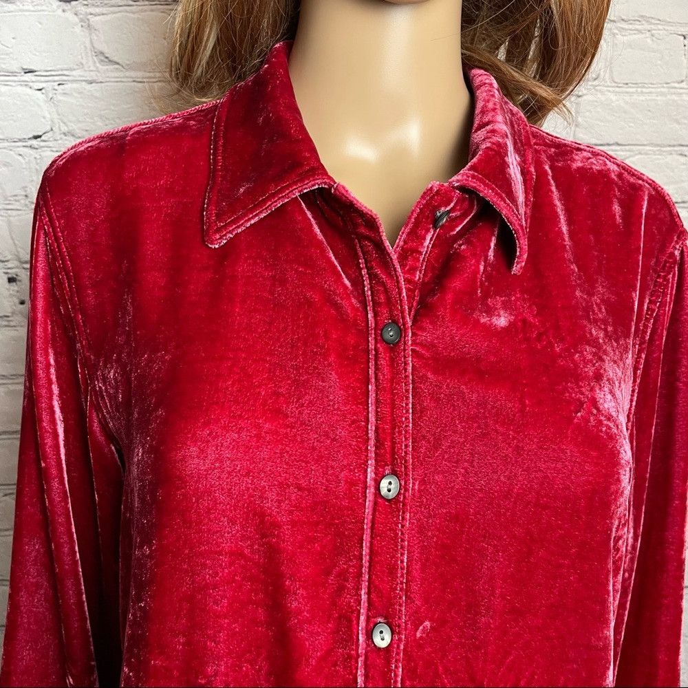 J. Jill J. Jill Velvet Red Shirt Silk Blend Blouse Size M Petite Size M / US 6-8 / IT 42-44 - 2 Thumbnail